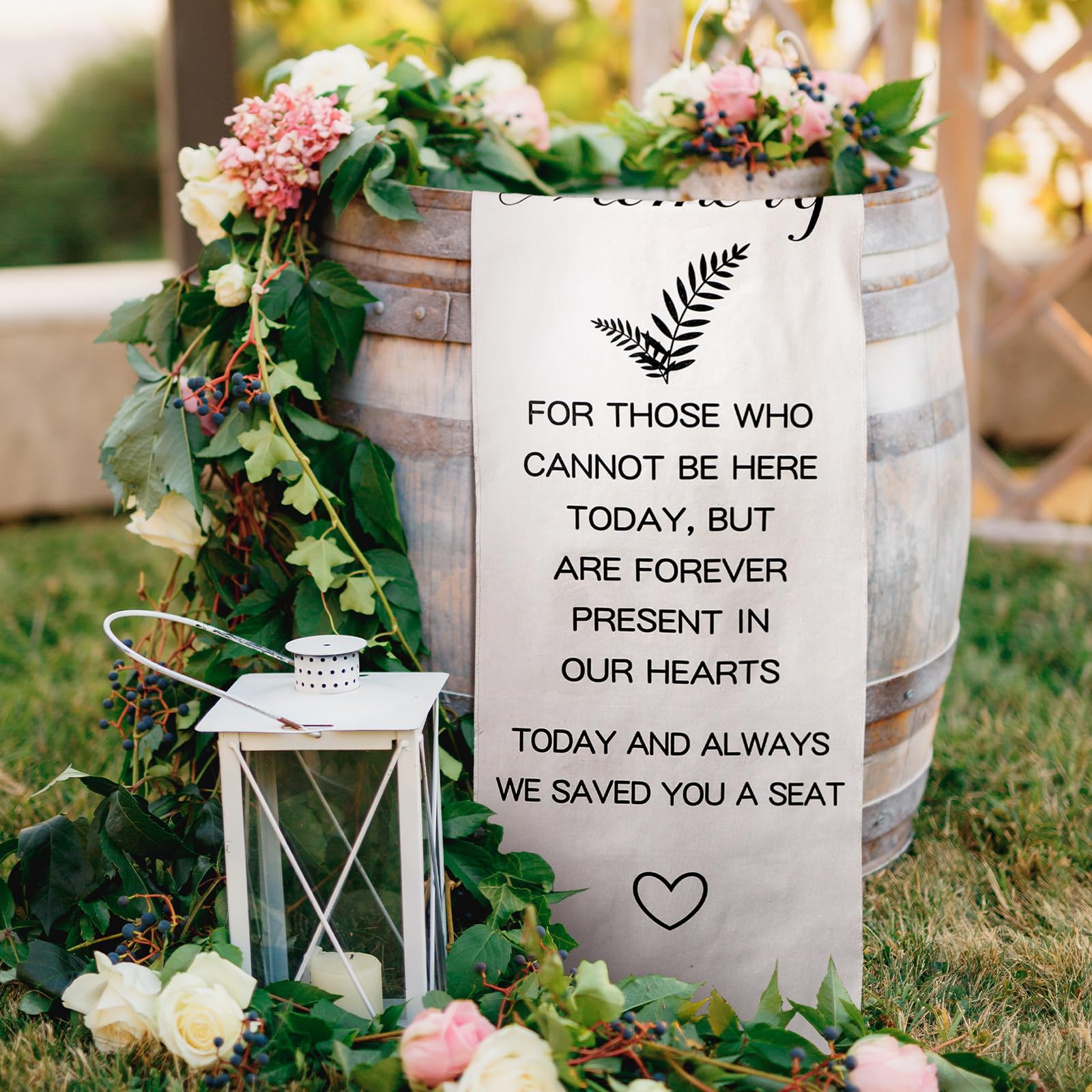 Yousoontic Memorial Wedding Chair Sign for Ceremony Wedding Memorial Sign 14 x 49 Inch Save a Seat for Someone in Heaven Linen R
