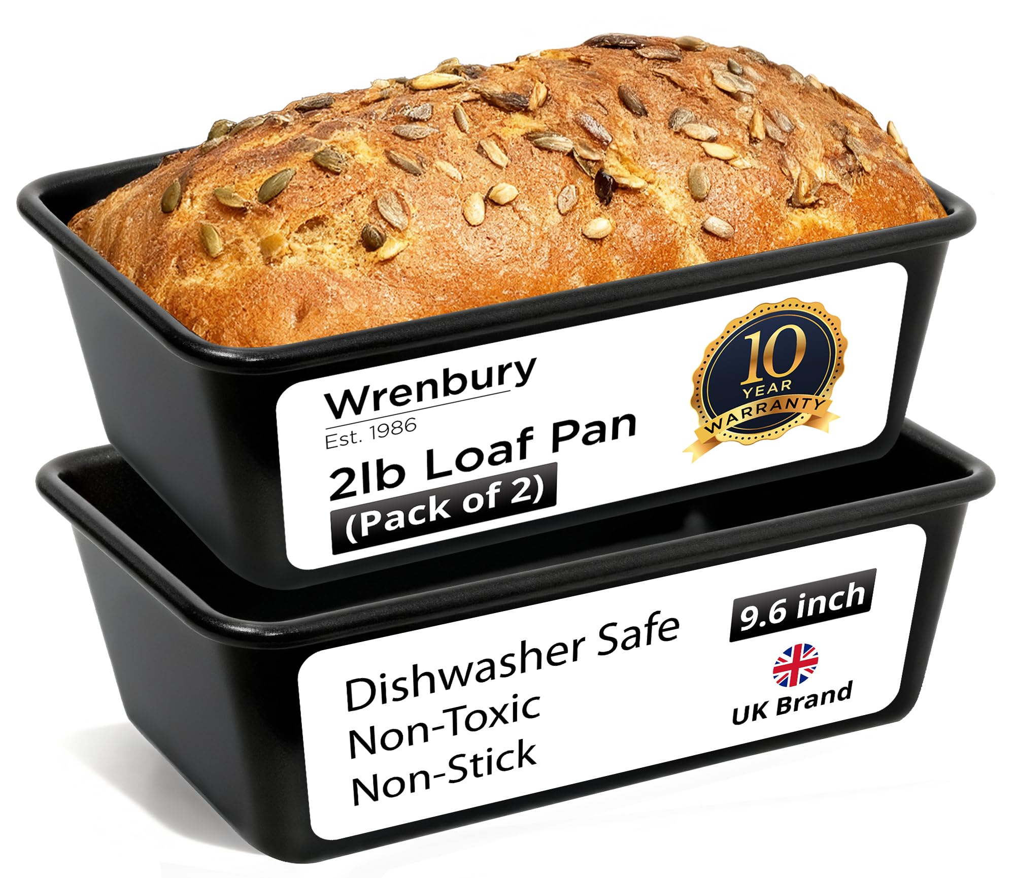 Wrenbury Pro 2lb Loaf Pan Set of 2  Carbon Steel Large Bread Pan 1kg