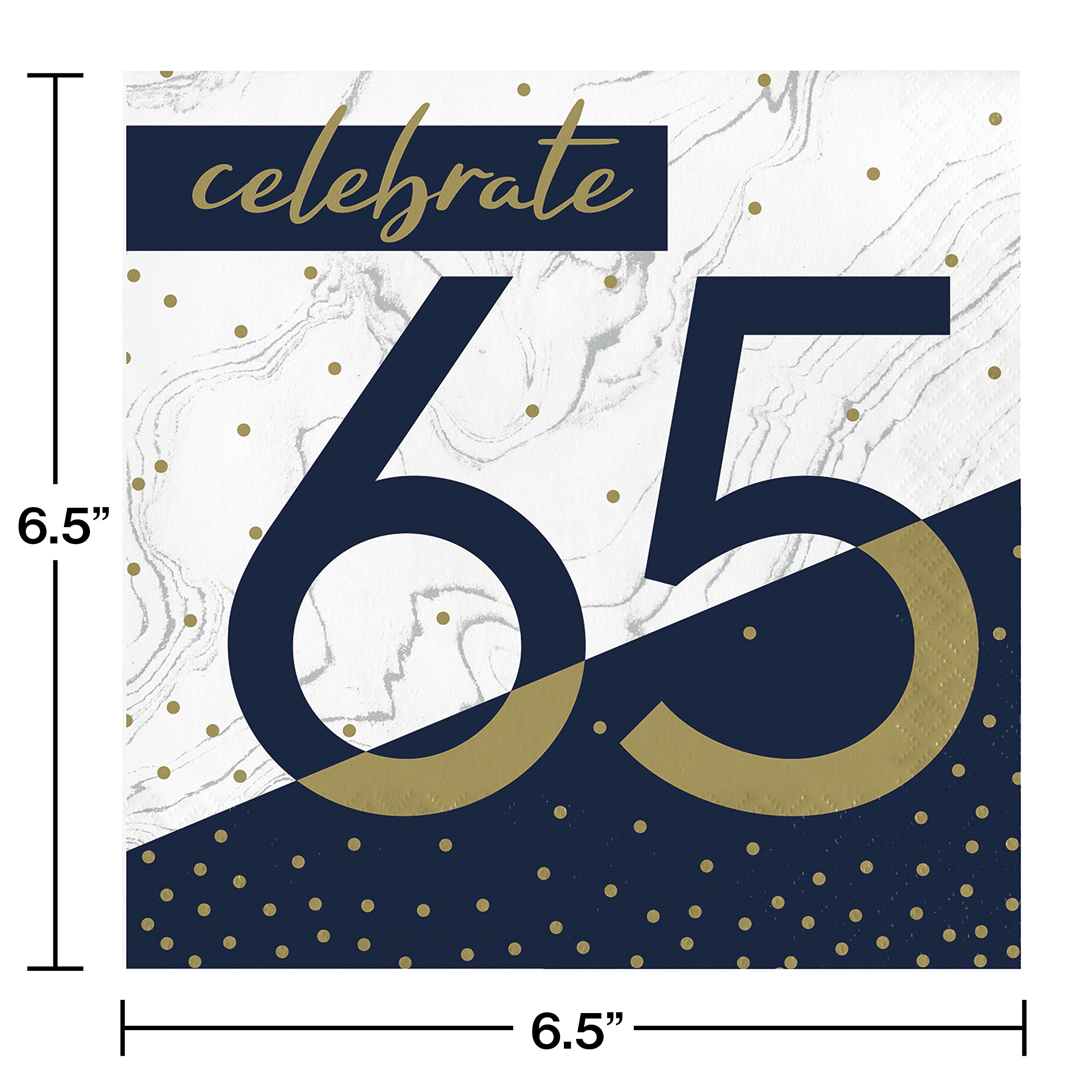 Creative Converting Navy And Gold 65Th Birthday Napkins, 6.5''