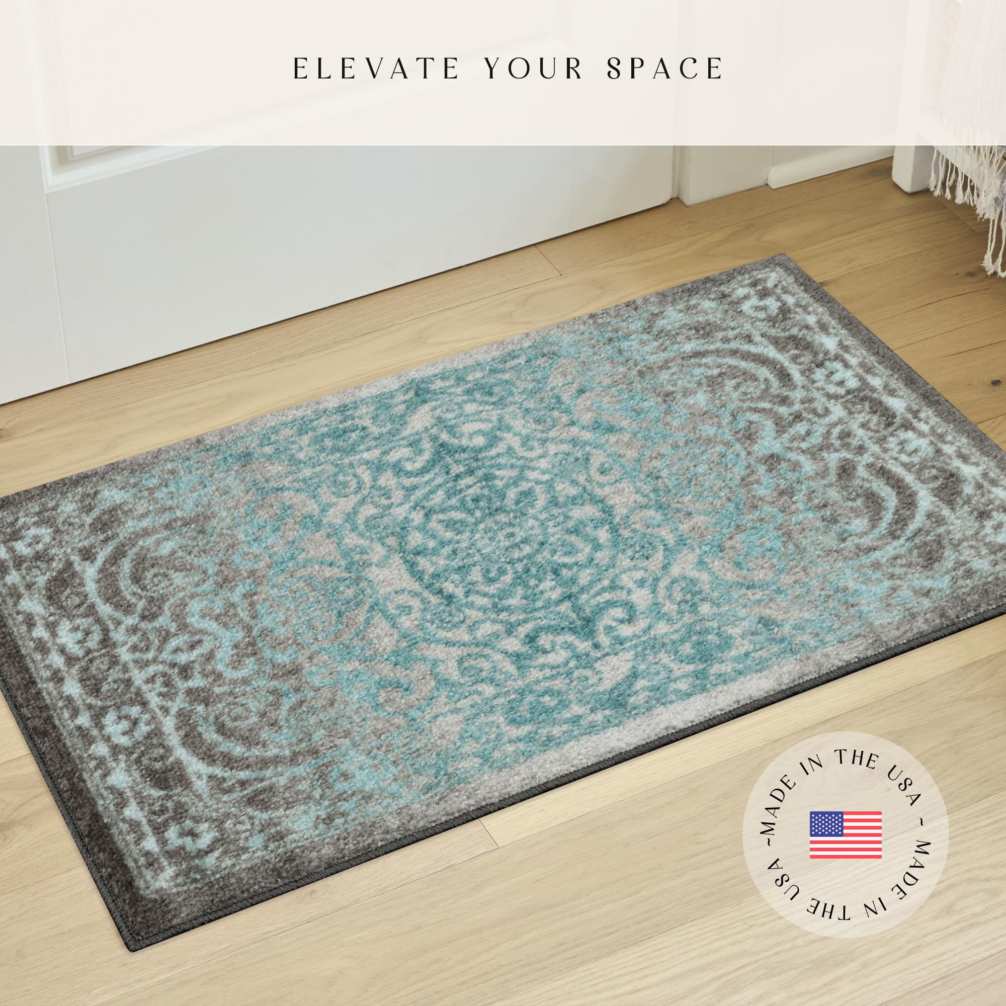 Maples Rugs Pelham Transitional Area Rugs - Made in USA - Washable, Non Slip, Indoor Carpet for Entryway, Foyer, Kitchen, and Ba