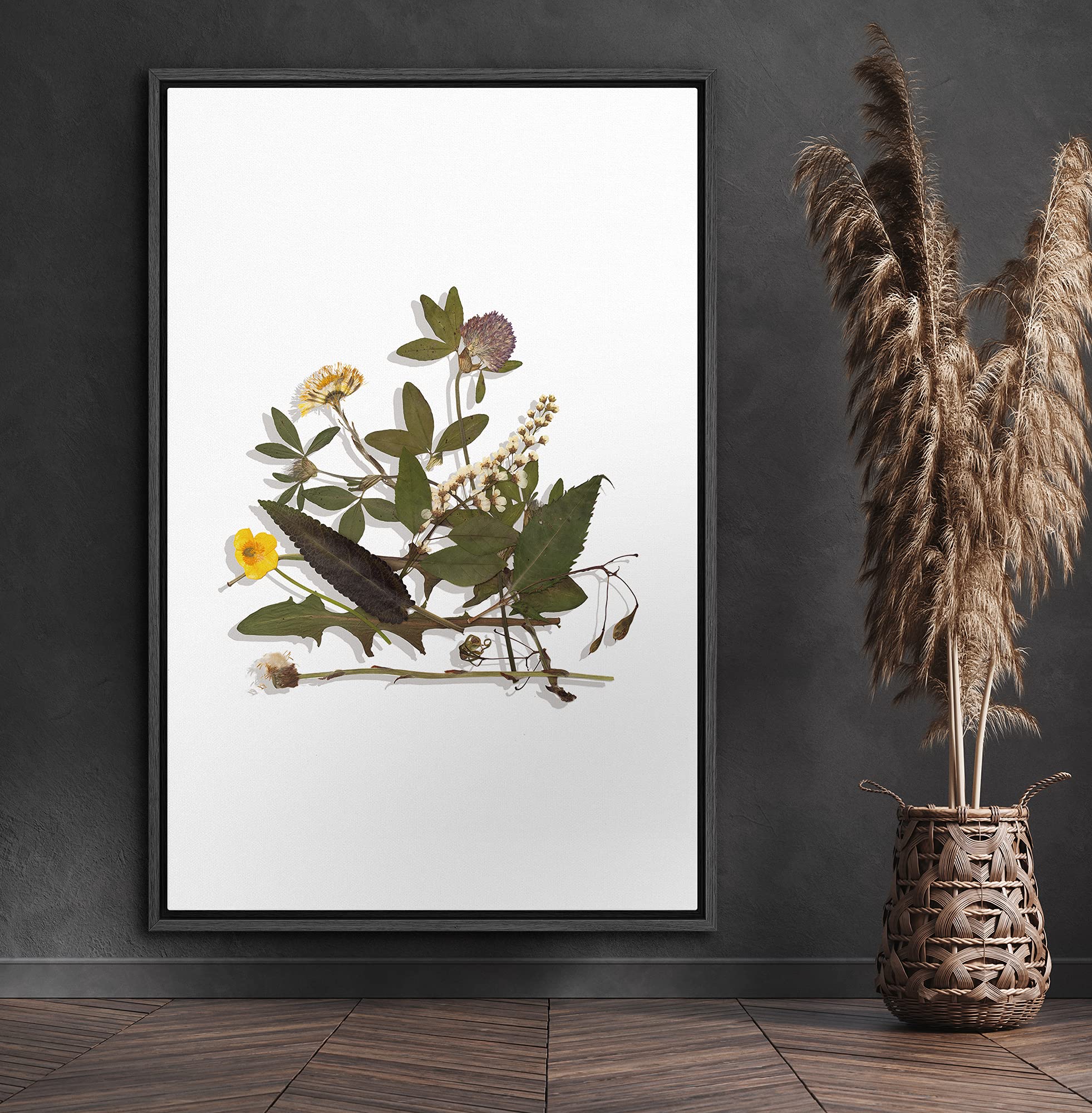 Signford Canvas Print Wall Art Dandelions & Poppies With Leaves Floral Plants Illustrations Modern Art Rustic Group Colorful Coo