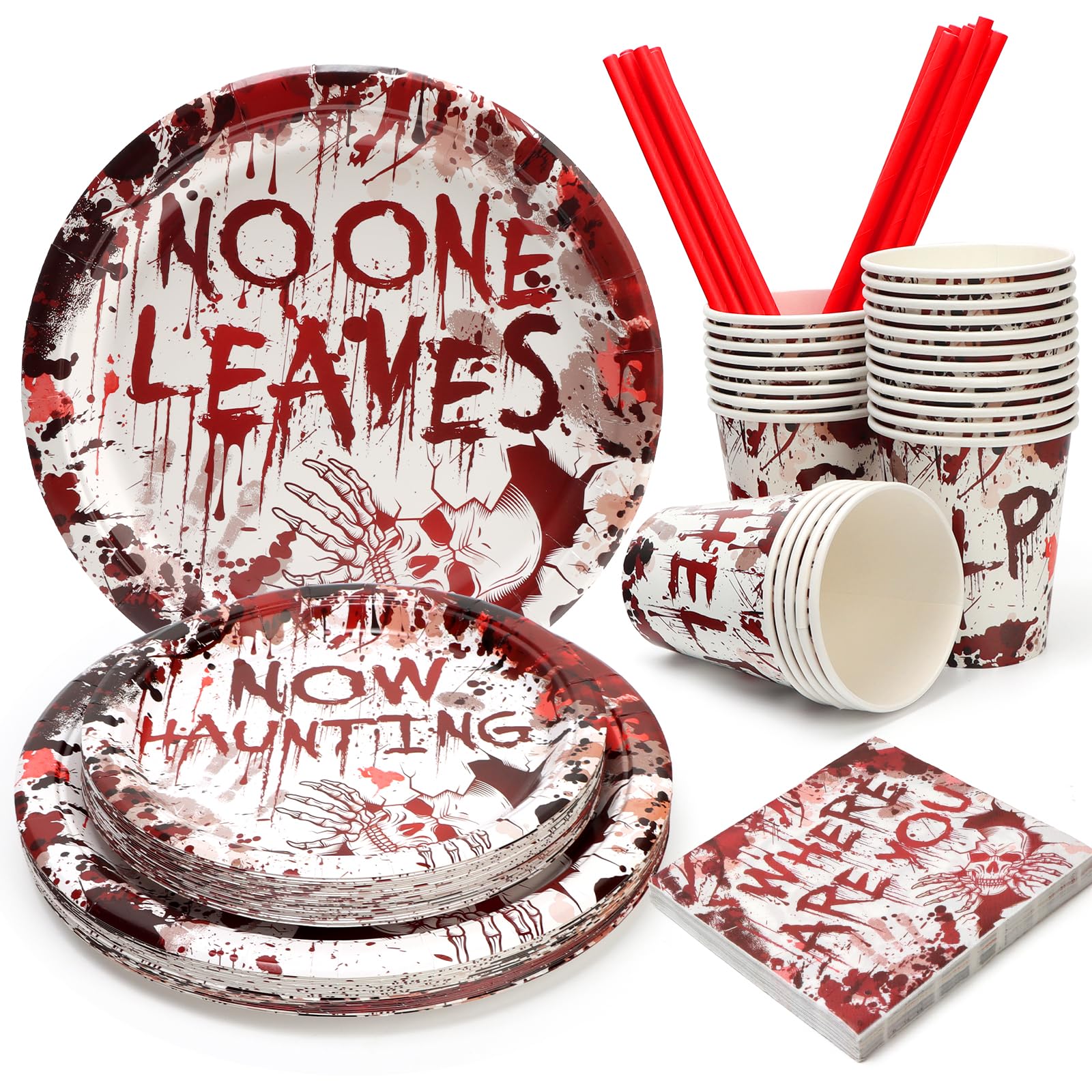 UVTQSSP Halloween Paper Plates, Halloween Party Plates and Cups With Straws, Disposable Tableware Party Supplies, Serve for 25 G