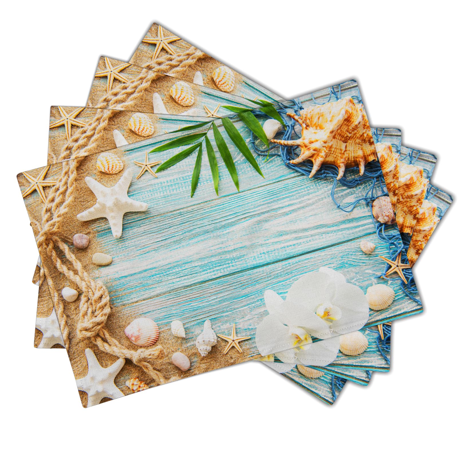 Beach Placemats Set Of 4 For Dining Table Nautical Coastal Starfish Place Mats Summer Washable Table Mats Kitchen Decor Cloth Pl