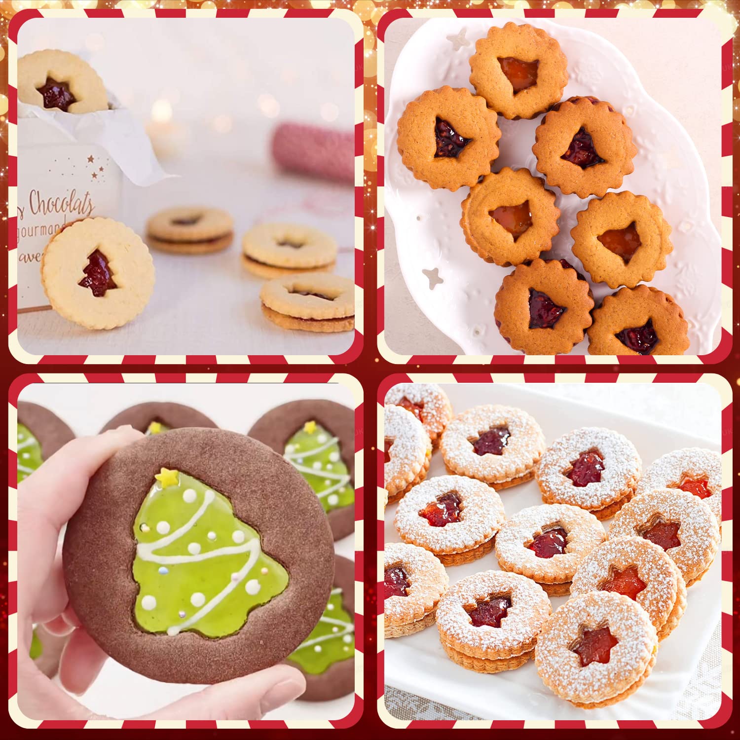 Crethinkaty 9 Pcs Mini Linzer Cookie Cutters Set, Stainless Steel - Christmas Tree, Gingerbread Man, Snowman, Elk for Winter Hol