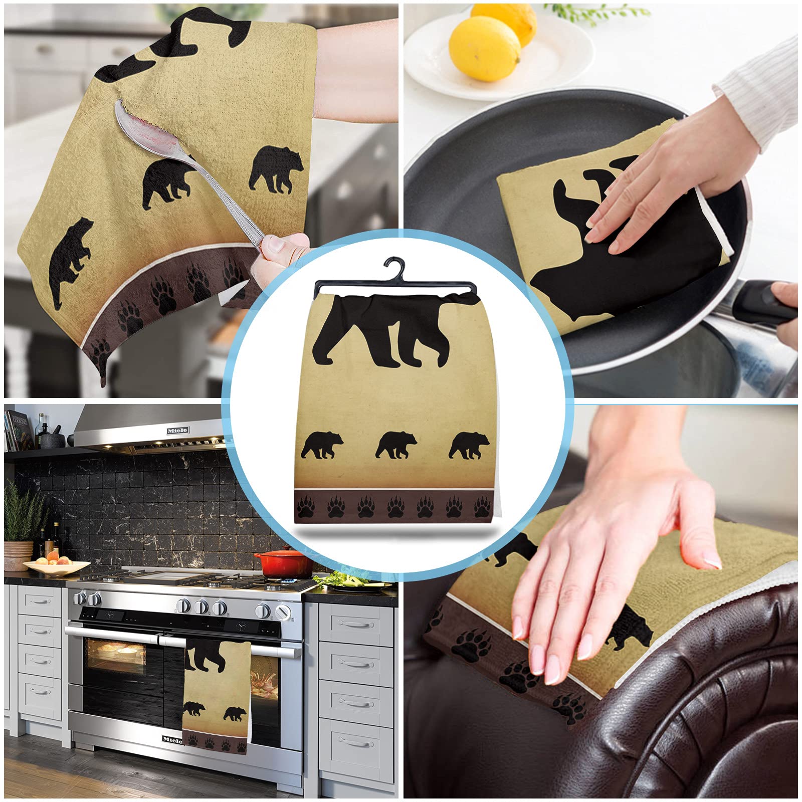 Hokiten Kitchen Towel Set, Black Bear Forest Silhouettes Fast Drying Microfiber Kitchen Towels Dish Cloths, Tea Towels/Bar Towel