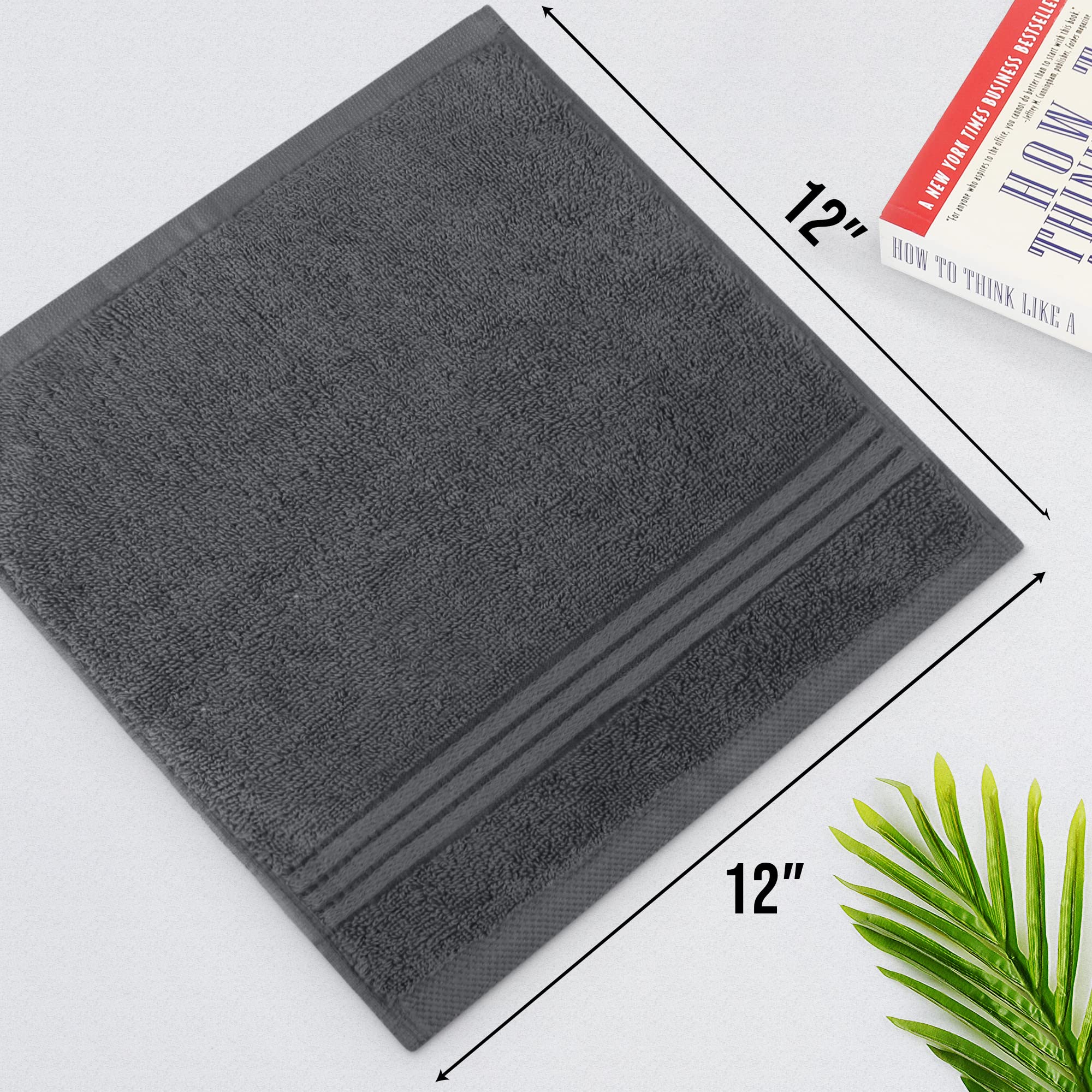Utopia Towels (12 Pack) Luxury Wash Cloths Set (12 x 12 Inches) 600 GSM 100% Cotton Ring Spun  Highly Absorbent and Soft Feel Washcloths for Bathroom  Spa  Gym  and Face Towel (Grey)