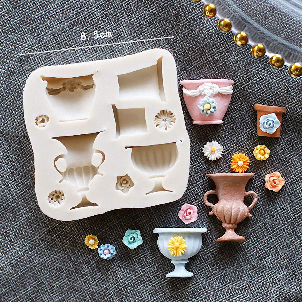 9-Cavity Flower Pots Urns Silicone Fondant Mold Flower Vase Gum Paste Mold For Sugar Paste Wedding Party Cupcake Cake Decorating