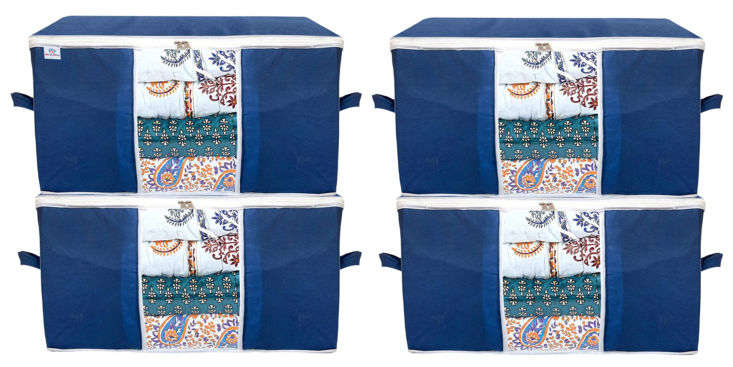 Heart Home Underbed Clothes Blankets Storage Bag With Tranasparent Window Pack Of 4 (Navy Blue)Hs_38_Hearth21712
