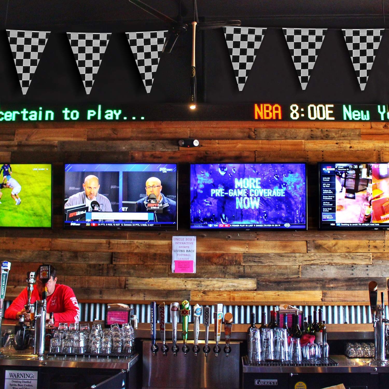 Novelty Place 100Ft Checkered Flag Pennant Banner - 48Pcs Black And White Plastic Racing Flag Banners(12'' X 18'') For Kids Spor