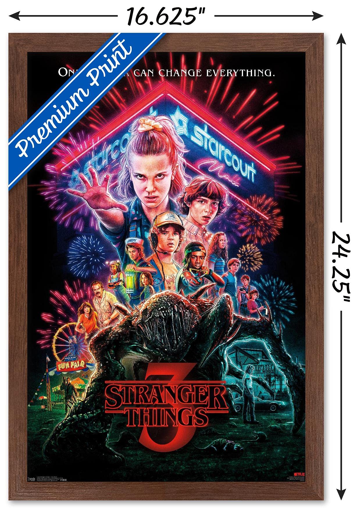 Trends International Stranger Things Season 3 Wall Poster, 14.725" x 22.375", Mahogany Framed, Paper, Model FR17956MAH14X22