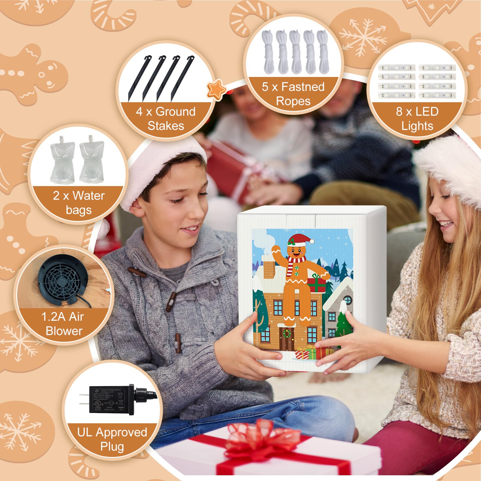 GUDELAK 10FT Christmas Inflatable Outdoor Decoration, Sitting Waving Gingerbread Inflatables Outdoor Decorations with Built-in L