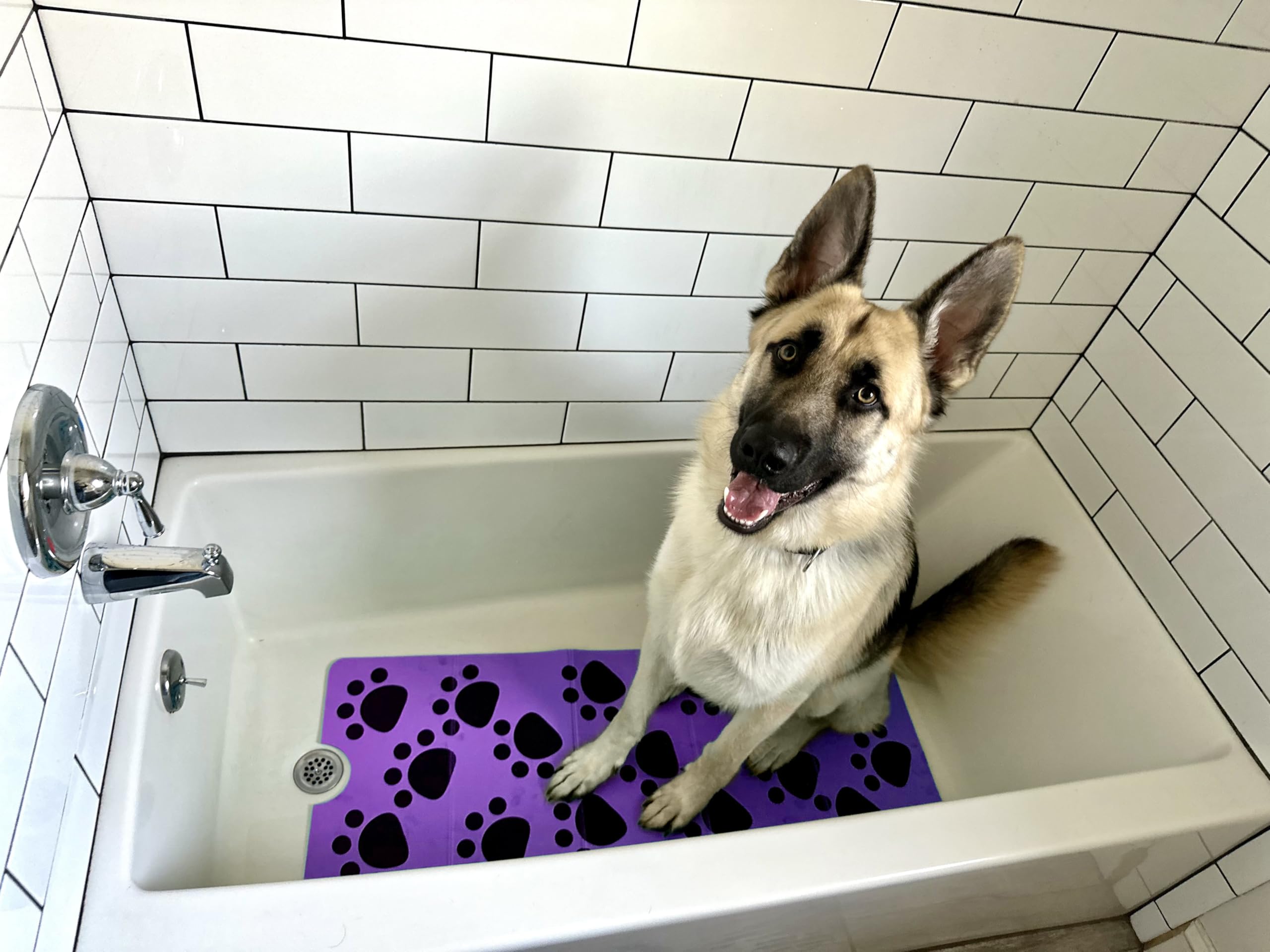 Dog Bath Mat For Tub, Non Slip Shower Pad, Smooth Cats Bathing Surface (Purple)