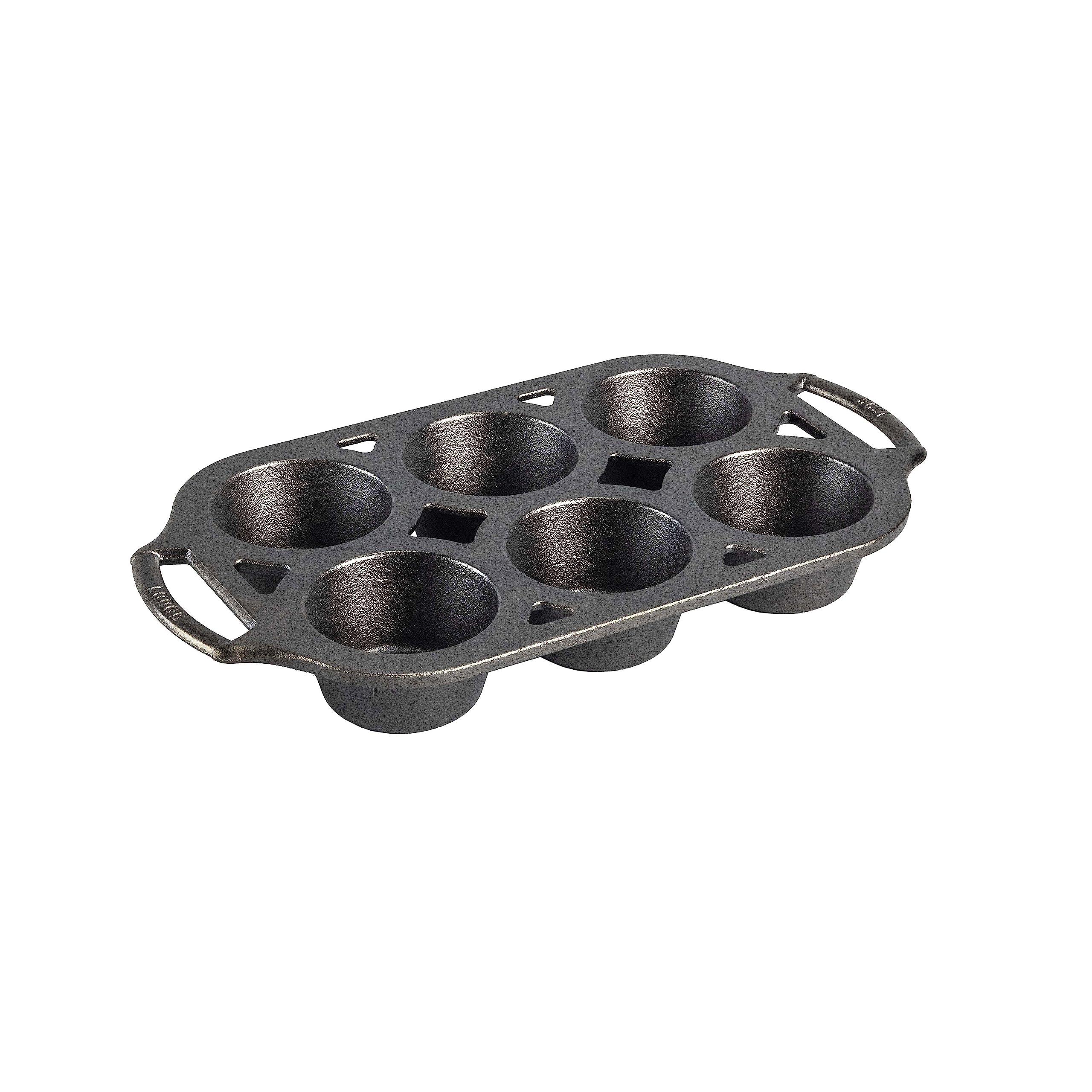 Lodge Seasoned Cast Iron Muffin Pan, 6 Impressions , 12.69, Black