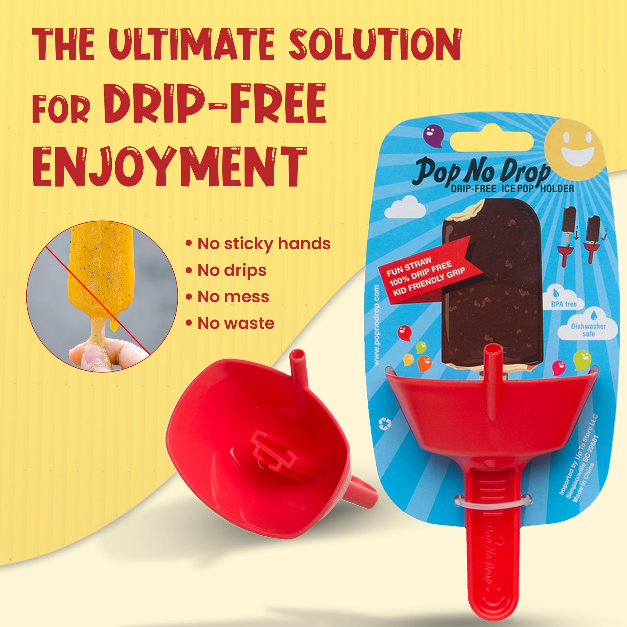 The Original Pop No Drop Popsicle Holder - Mess-Free Frozen Treats Holder With Straw - Drip Free, Bpa Free & Dishwasher Safe - N