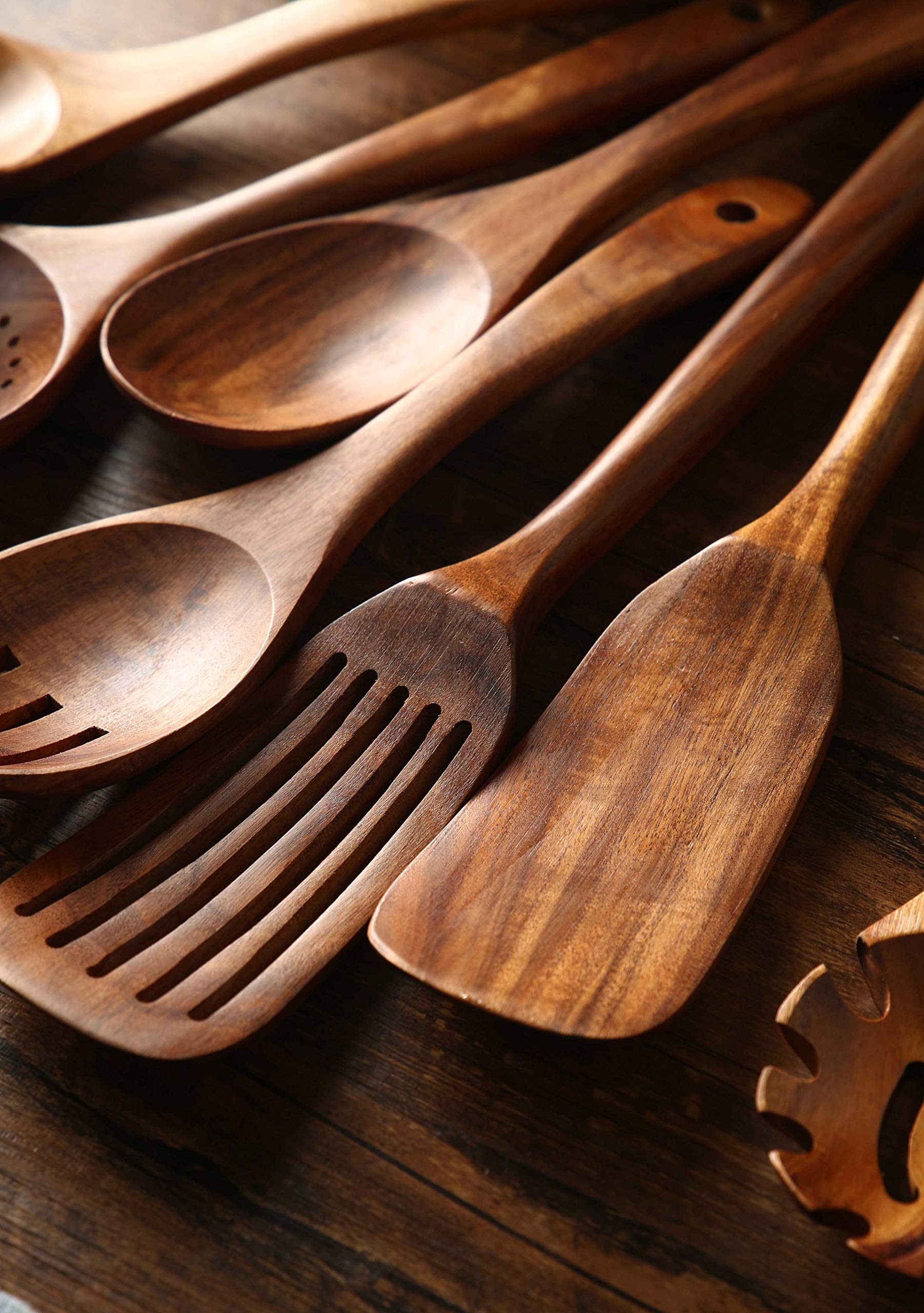 Wooden Kitchen Utensils Set,Nayahose Wooden Spoons For Cooking Natural Teak Wood Kitchen Spatula Set For Cooking Including Spoon