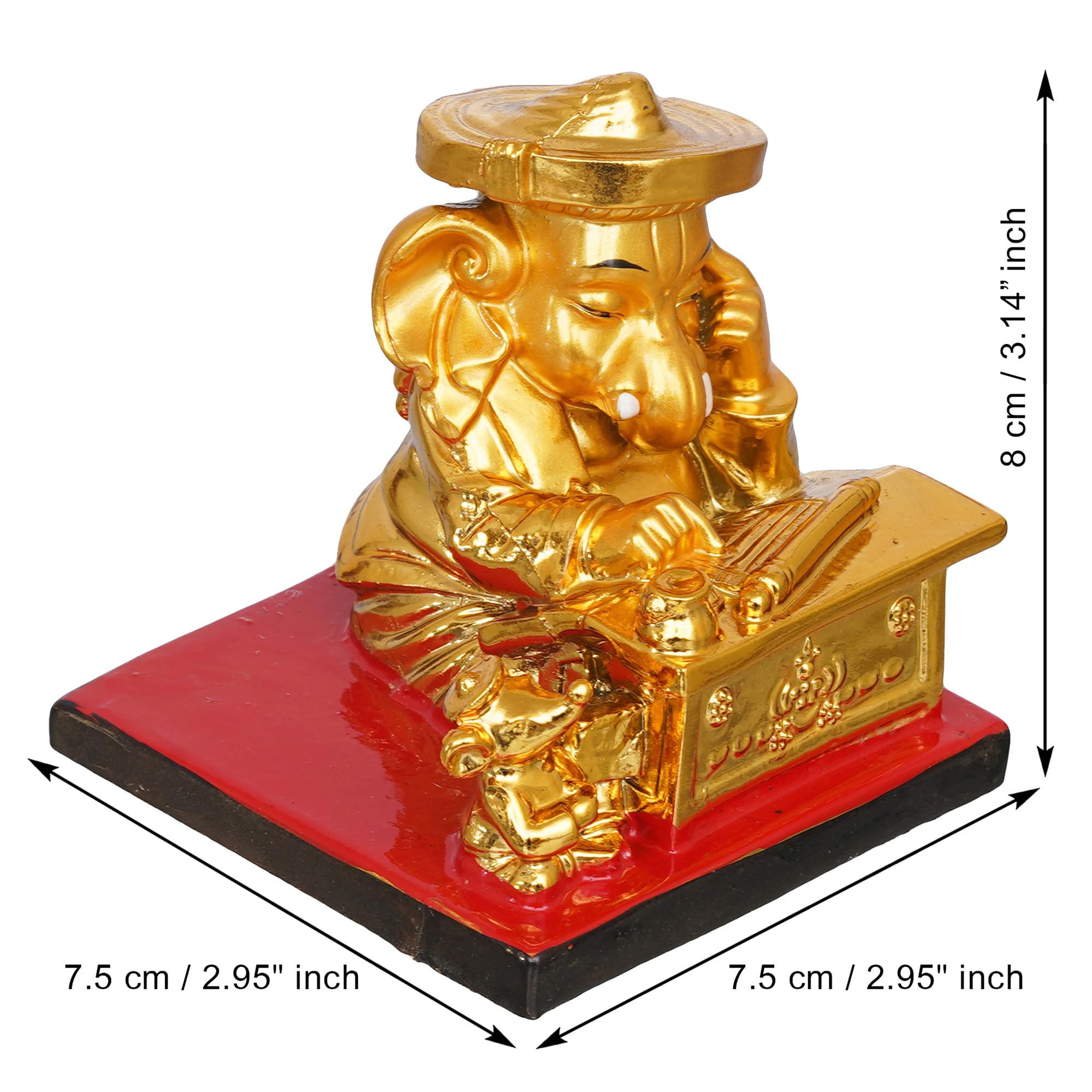 Ecraftindia Golden Resin Munim Lord Ganesha Statue | God Idol For Office, Shop, Study Table, Home Temple, Car Dashboard | Ideal