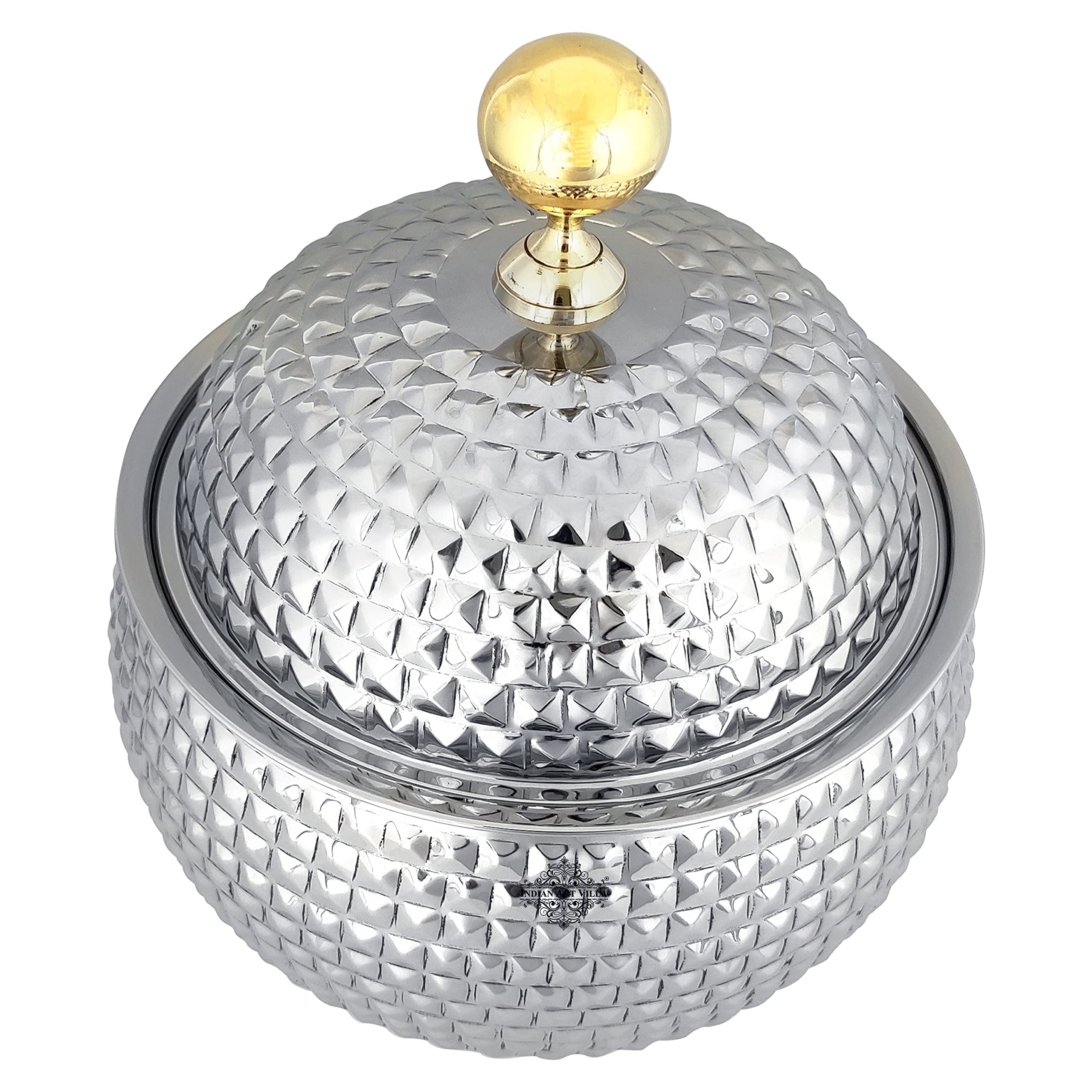 Indian Art Villa Stainless Steel Casserole Pot With Diamond Hammered Design Out Side, Tableware & Serveware For Home, Hotel & Re