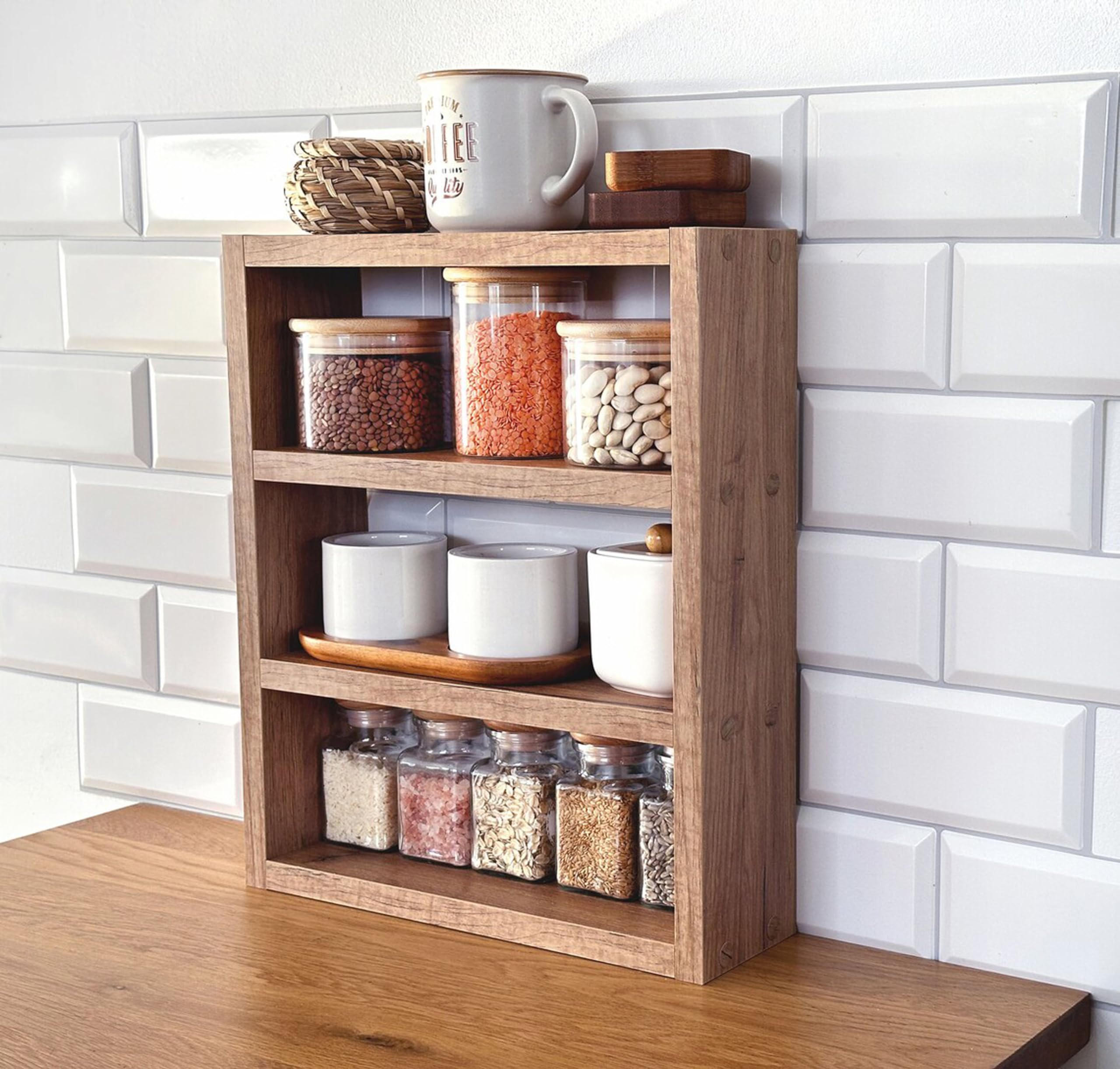 Insight Arts Kitchen Counter Shelf, Countertop Spice Rack, Countertop Shelf, Shelf Rack Counter Top Organizer, Modern Farmhouse 