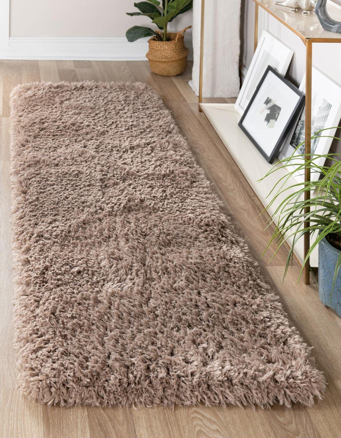 Rugs.com Infinity Collection Solid Shag Area Rug 6 Ft Runner Khaki Shag Rug Perfect for Hallways, Entryways