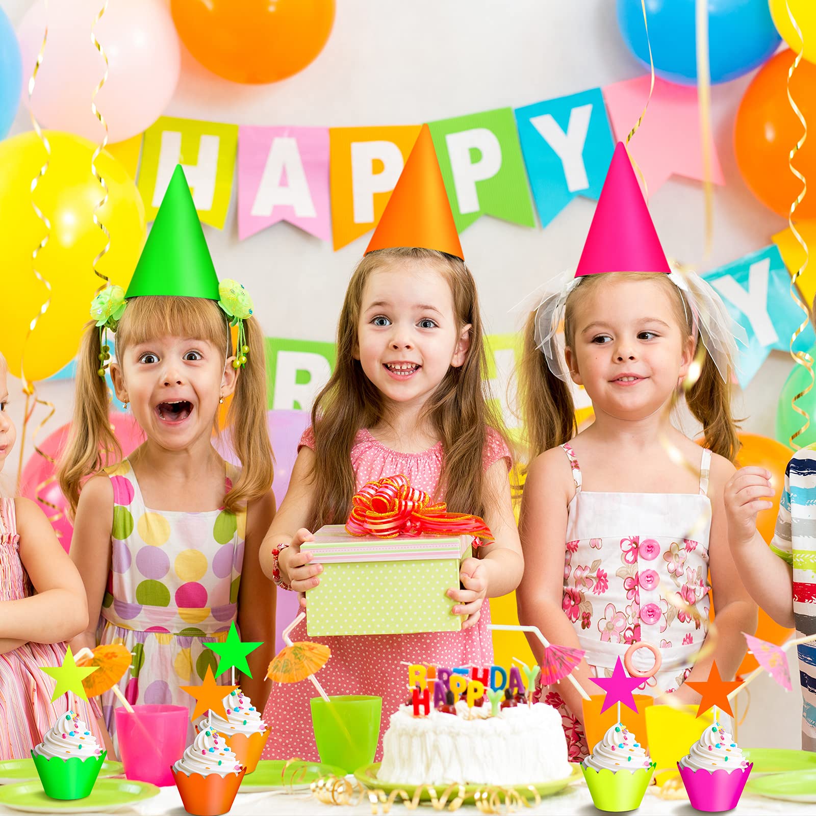 Spakon Glow Party Neon Party Supplies Neon Cupcake Wrappers For Glow Neon Birthday Party Wedding Decoration Black Light Reactive