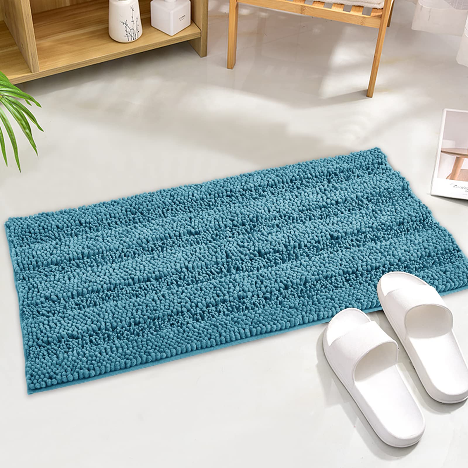Machine Washable Shower Rugs - Water Absorbent Non Slip Anti-Skid Soft Quick Dry Shaggy Microfiber Small Bath Mats For Kitchen F