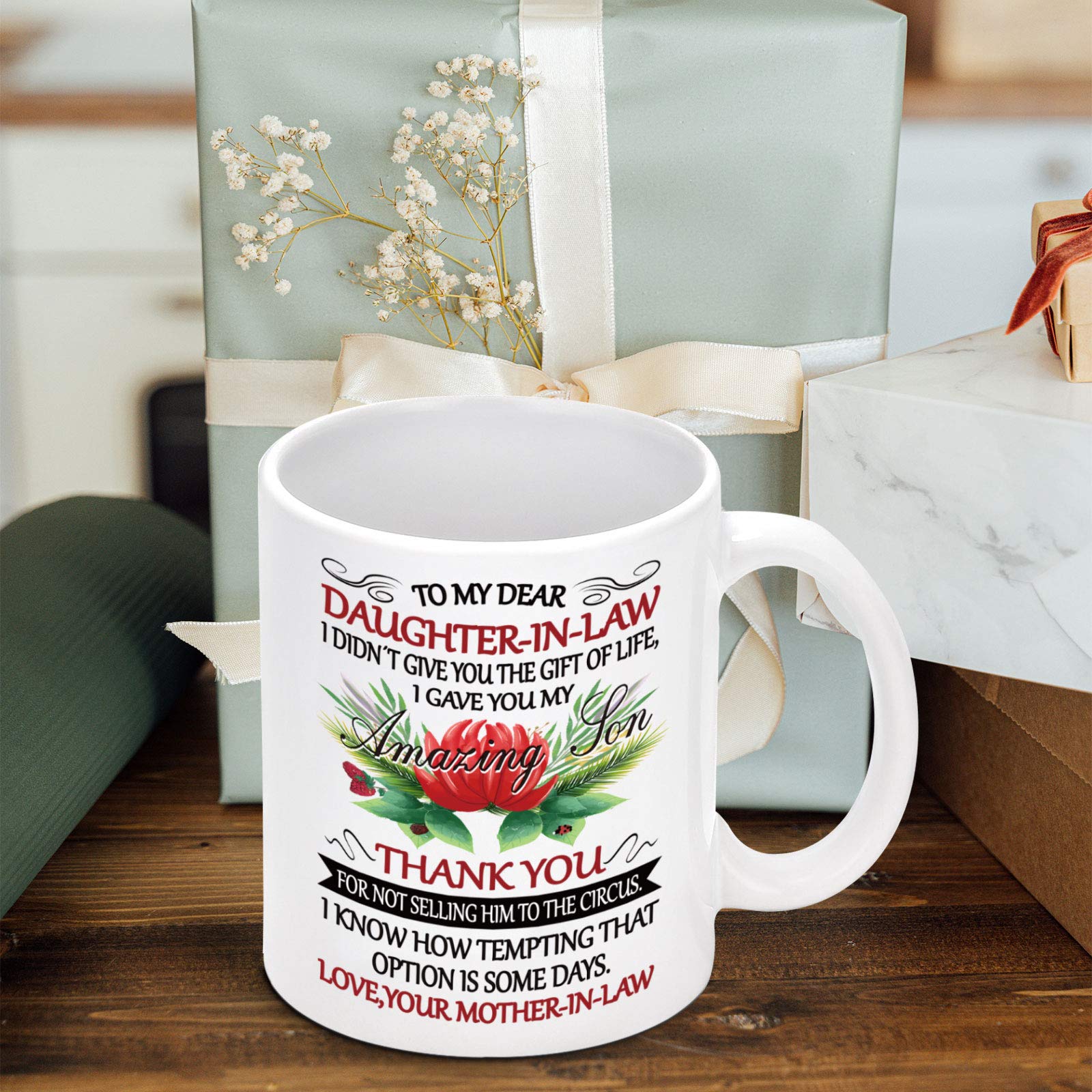 YHRJWN Daughter In Law Gifts - To My Dear Daughter In Law Mug - Daughter Gifts from Mom- Gifts for Daughter from Mother Mommy - Daughter Coffee Mug for Christmas Birthday Thanksgiving Day 11 Oz White