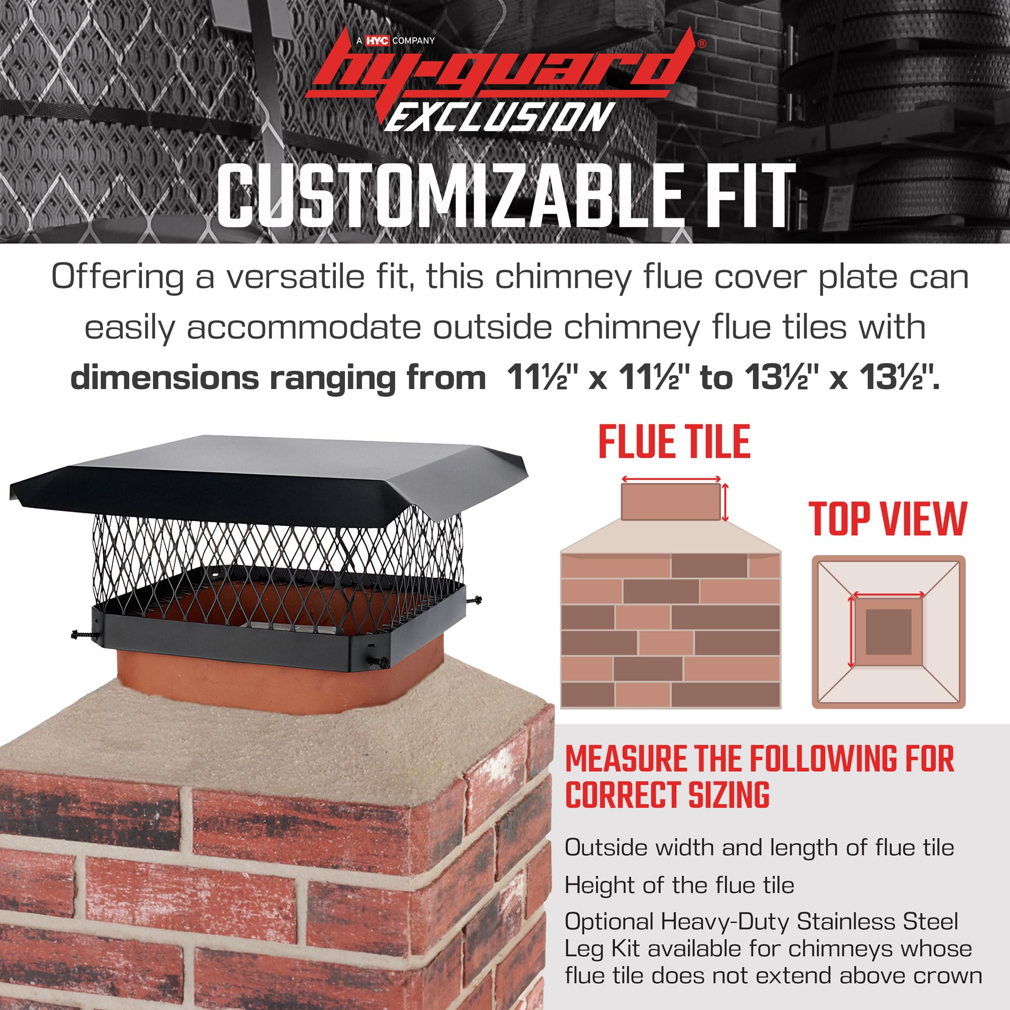 Hy-Guard Galvanized Steel Chimney Cover - Hy-C Black Chimney Cap, Single Bolt-On Chimney Fireplace Cover, Chimney Flue Cover To
