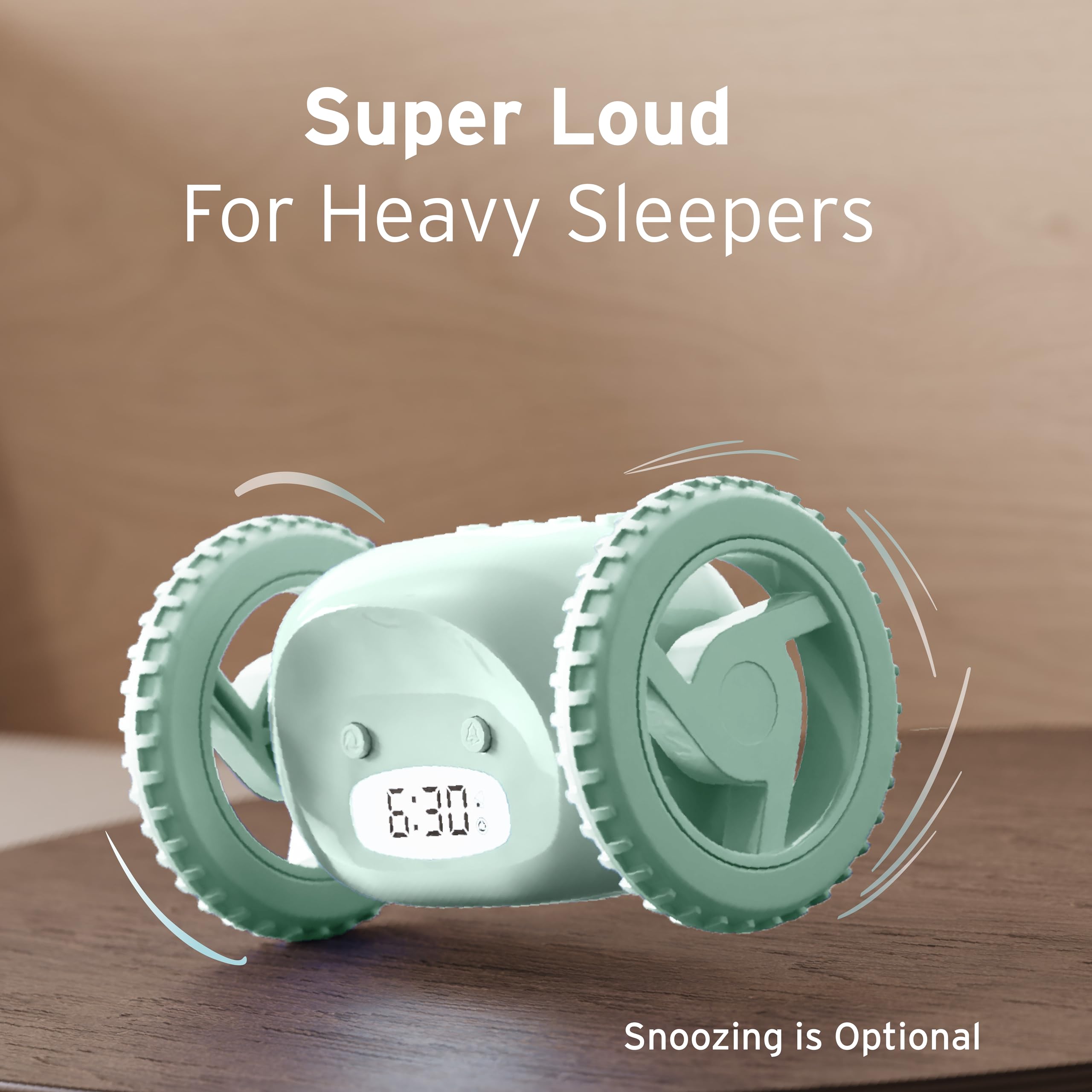 CLOCKY Extra Loud Alarm Clock on Wheels - Vibrating Bed Shaker for Heavy Sleepers - Small - Mint - Model 860011393177