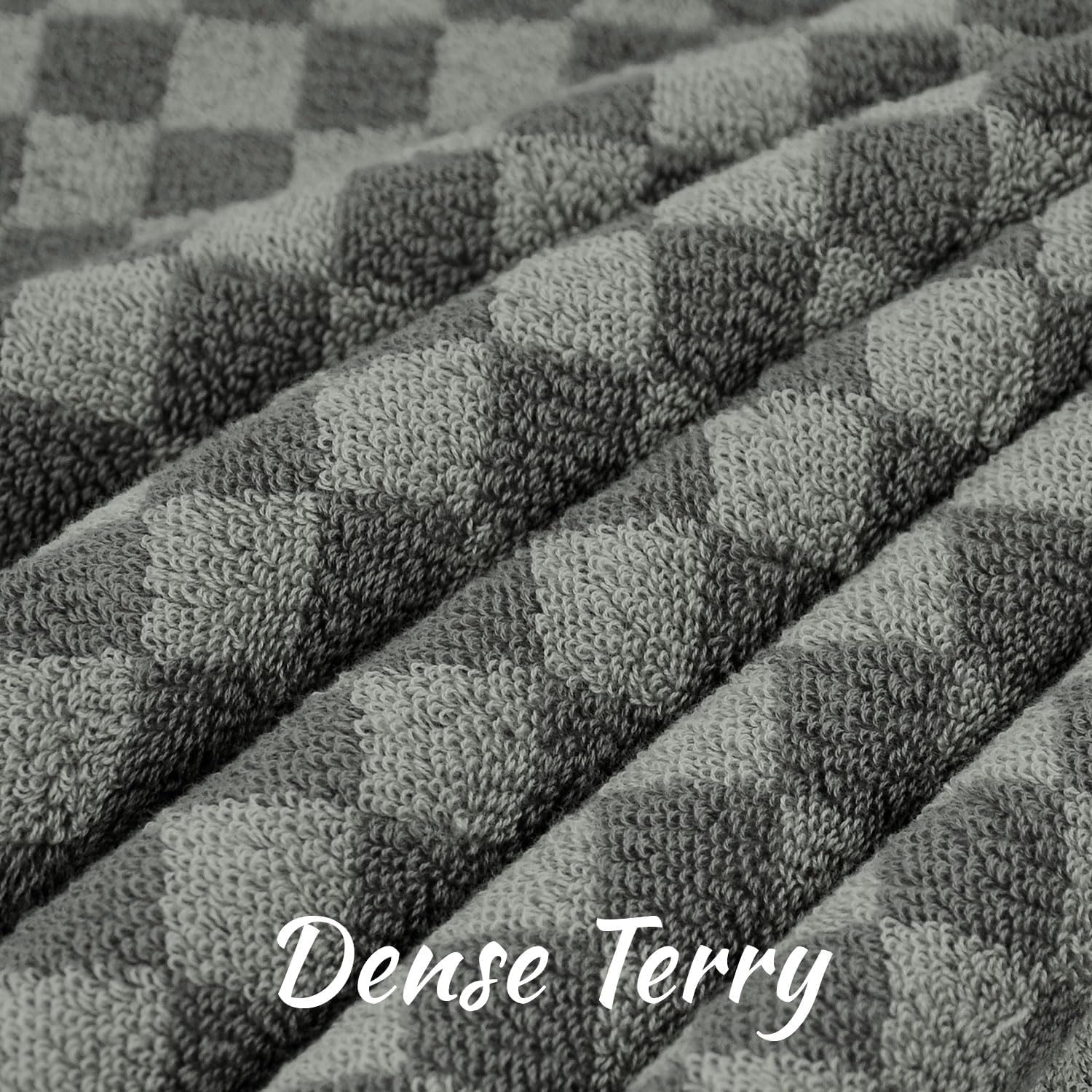 Pack Of 2 Cotton Bath Towels (Grey Checkered), Ultral Soft Shower Towels Bathroom Essentials Large Size 54    X 28   , Luxury Me