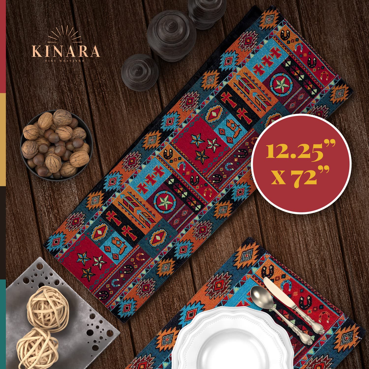 Kinara Western Life Table Runner - Southwestern Native American Design - Beautiful And Unique Pattern - Fine Weaving 12.25X72 In
