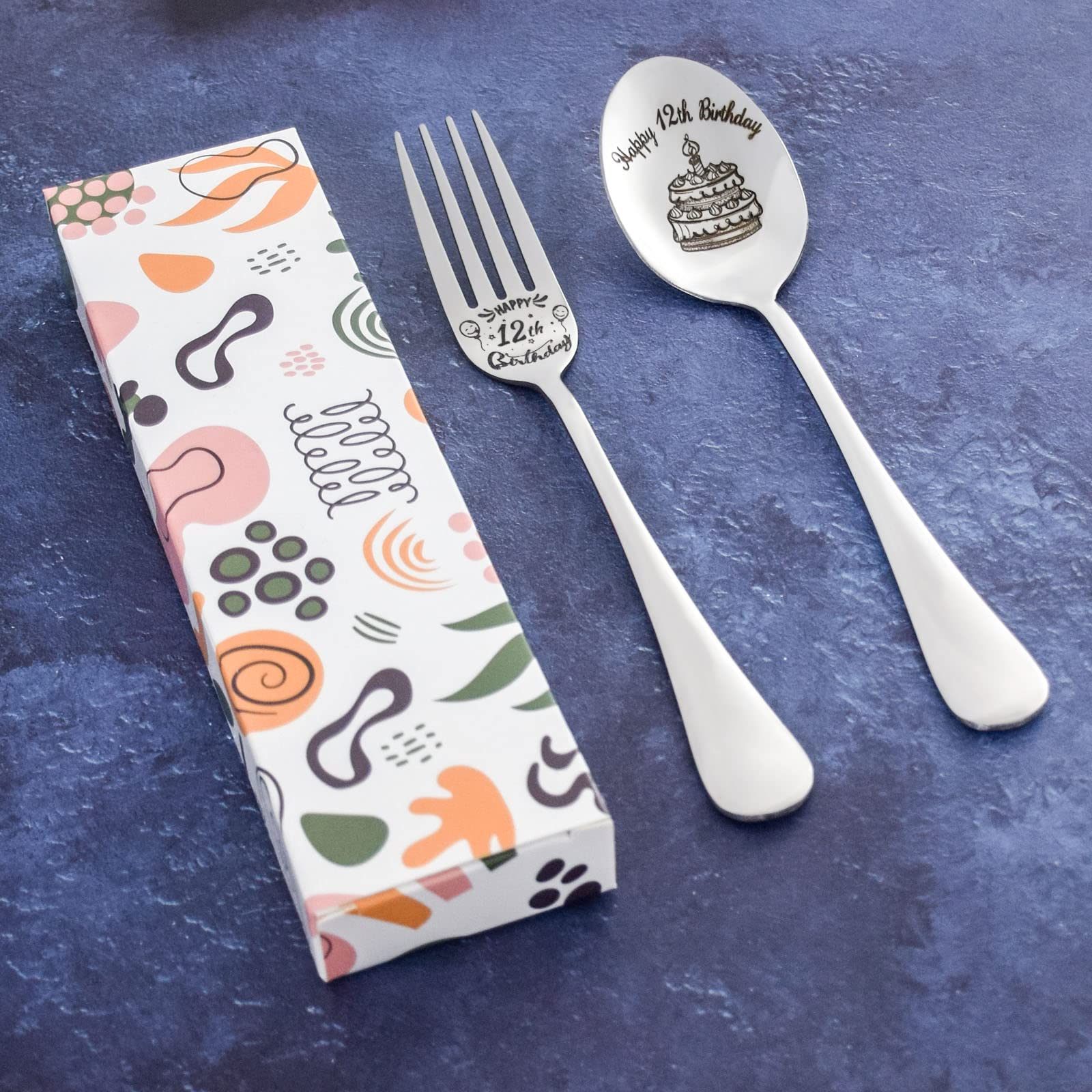 Happy 12Th Birthday Spoon&Fork Gifts Engraved Spoon&Fork Personalized Birthday Gifts For Son Daughter Sister Brother Friends