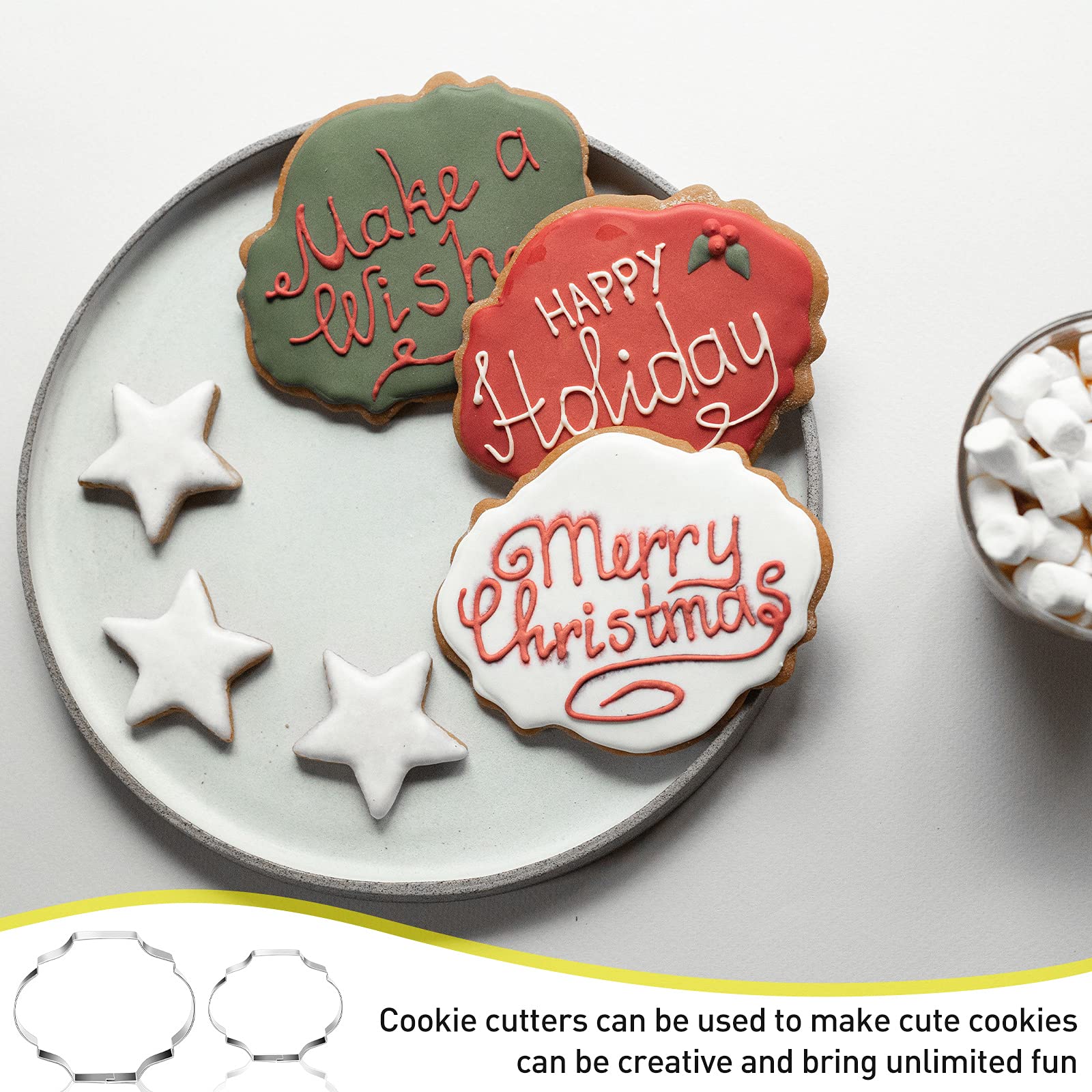 10 Pieces Plaque Frame Cookie Cutter Stainless Steel Biscuit Cutter Fondant Cake Decorating Tools And 6 Pieces Sugar Stirring Pi