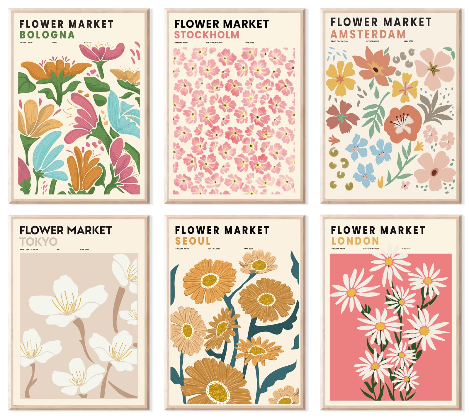 Flower Market Posters, Minimalist Flower Market Wall Art Prints, Danish Pastel Room Decor Aesthetic, Vintage Matisse Posters & F