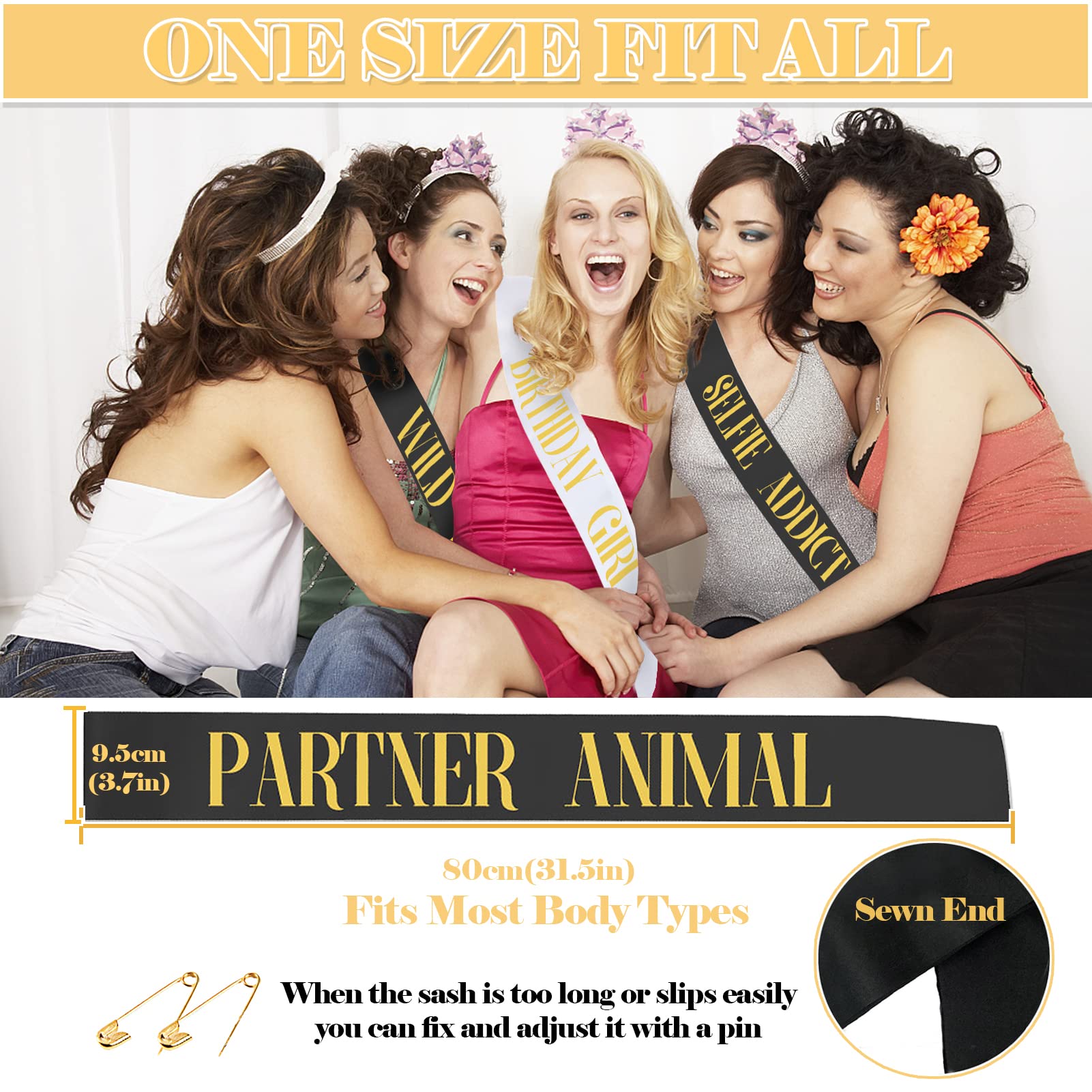Angreel 12Pcs Birthday Sashes For Women Girls, With 1Pcs White Birthday Girl Sash + 11Pcs Black Party Sashes Set For Women Birth