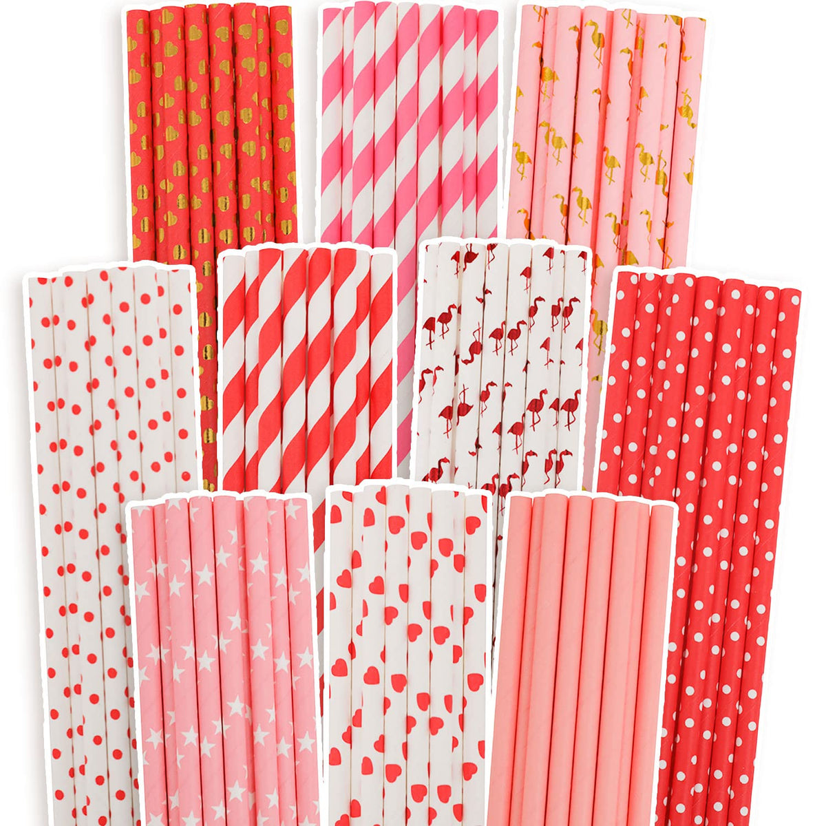 Valentine Paper Straws For Drinking Disposable Straws 150Pcs Disposable Straws Bulk?10 Pattern?Qiqee