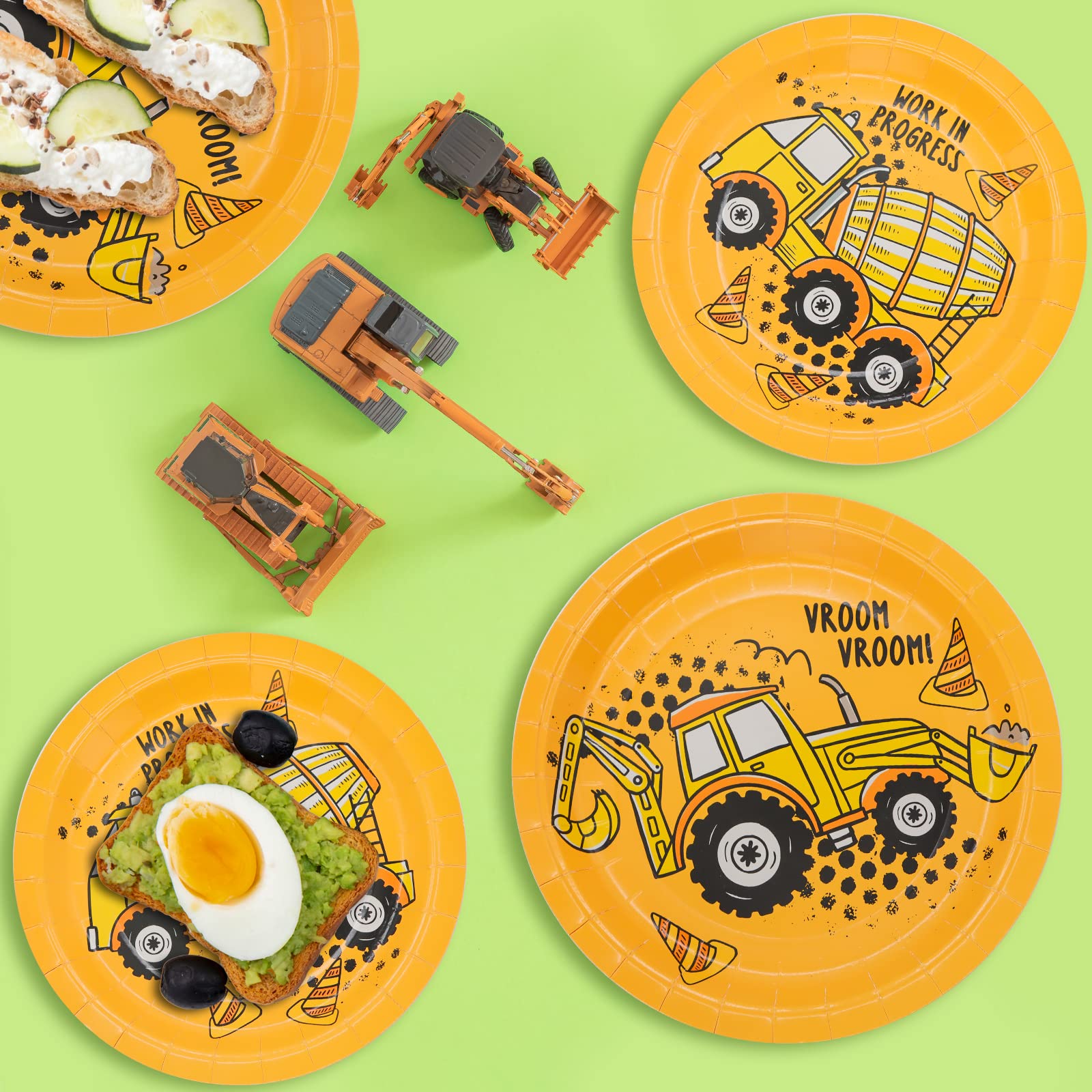 Dylives 100 Pack Construction Birthday Party Plates, Construction Theme Tableware Dump Truck Party Supplies For Appetizer, Dinne