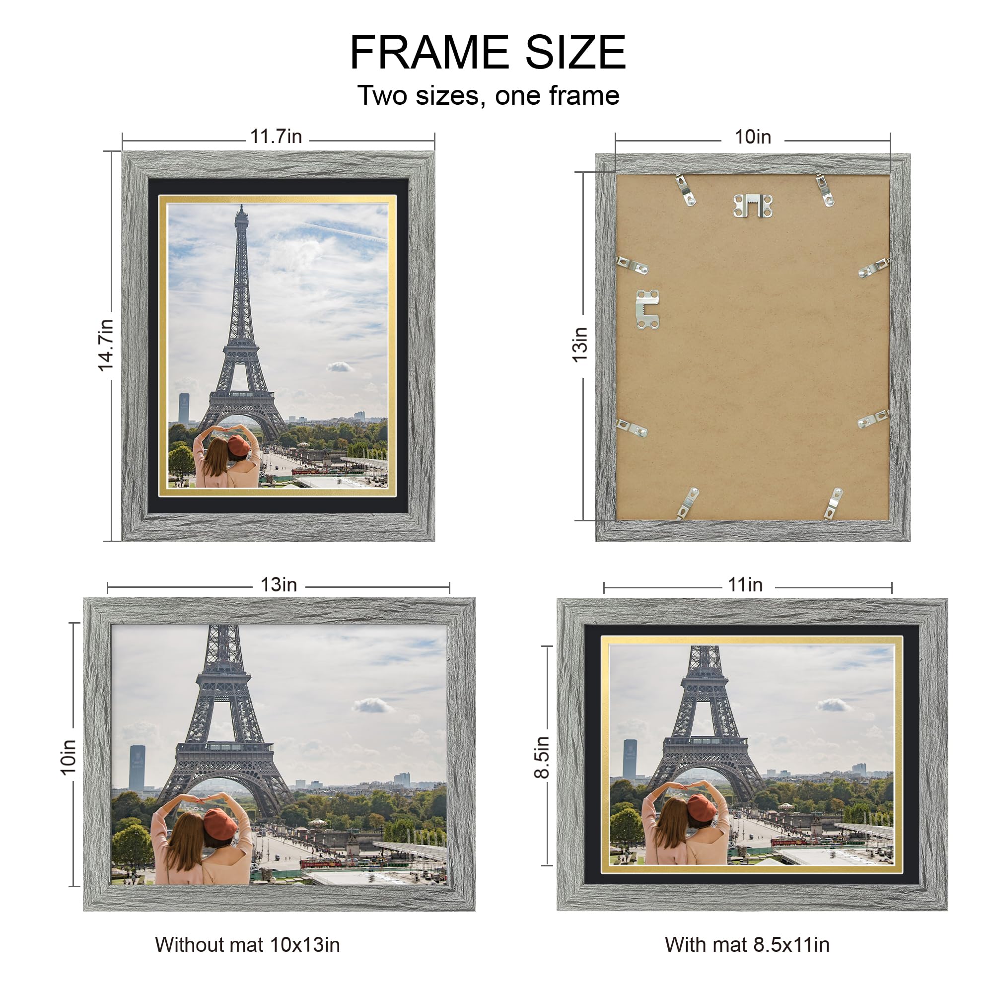 Hongkee 10x13 Picture Frame Set of 4, Made of Real Glass and Grey Frame, 10 by 13 Photo for Wall or Tabletop - Display Picture 8