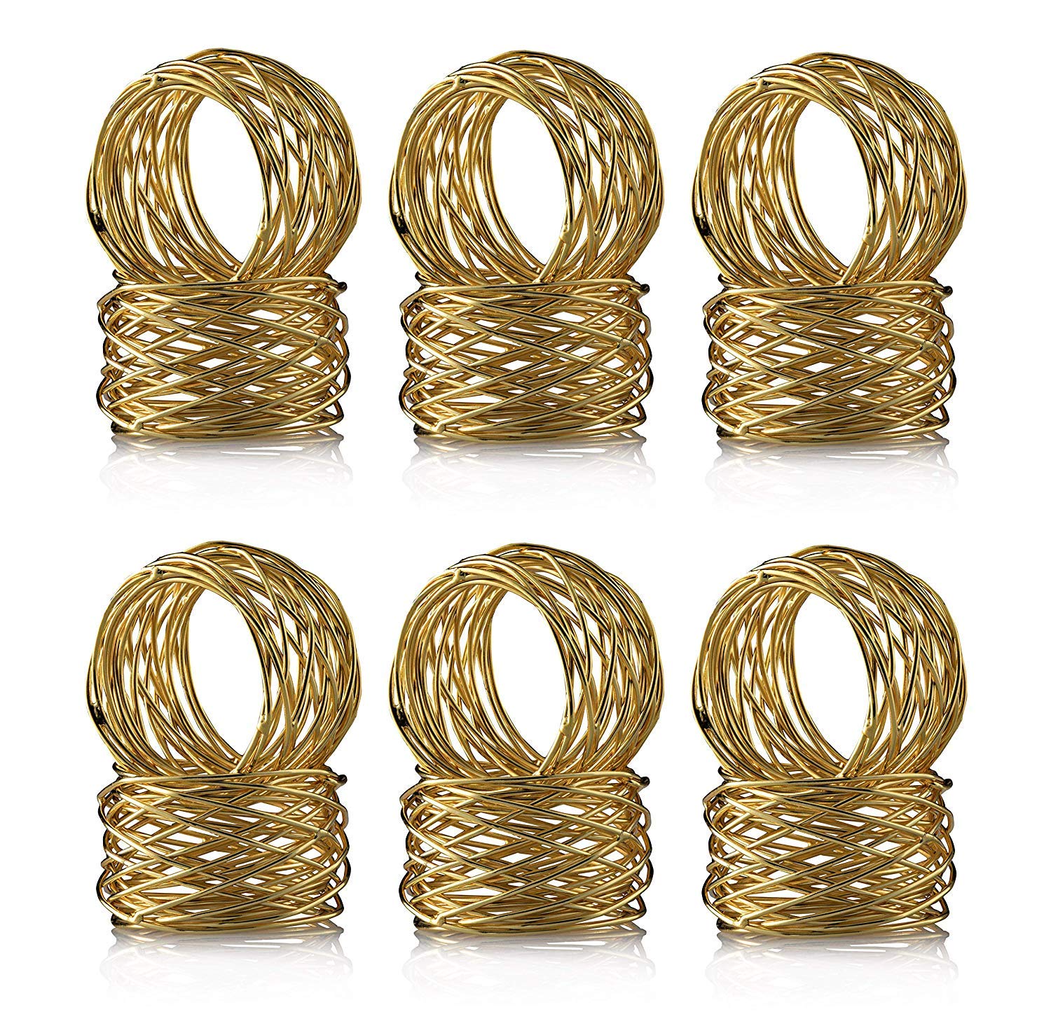 Kaizen Casa Handmade Round Mesh Napkin Rings Holder For Dinning Table Parties Everyday, Set Of 12 (Gold)