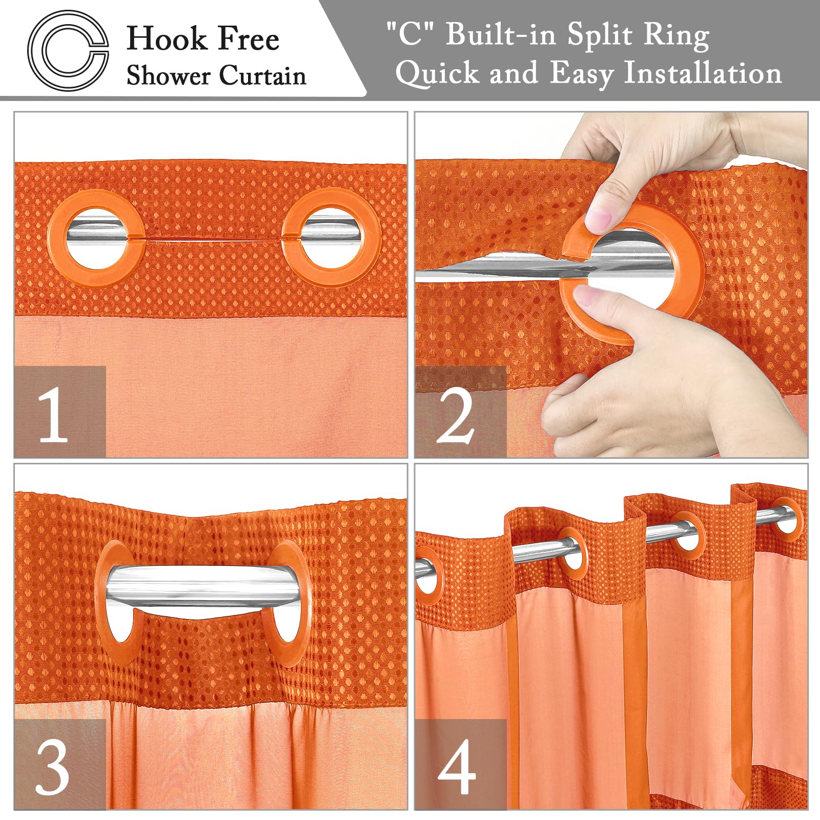 Gibelle Long Shower Curtain 72X80, Waffle Weave Bathroom Shower Curtain With Snap-In Fabric Liner Set, No Hooks Needed, Hotel St