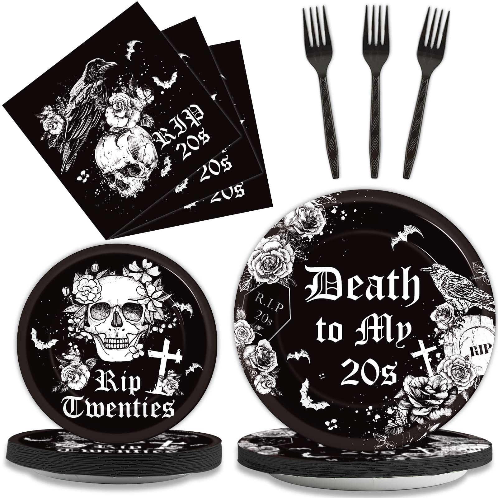 30Th Birthday Party Supplies For 24 Guests Death To My Twenties Plates Napkins Forks Tableware Set Disposable Black Rip To My 20