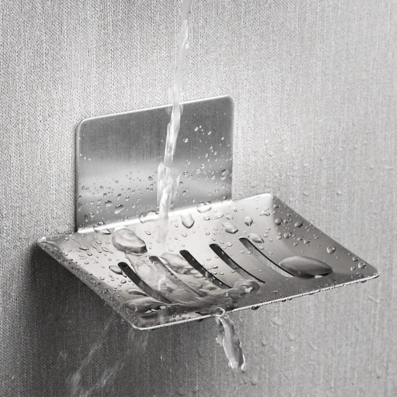 Soap Dish for Shower Wall  Stainless Steel Adhesive Soap Holder for Bathroom  5 Slot Sponge Holder for Kitchen Sink  Bar Soap Tray with Drain Silver