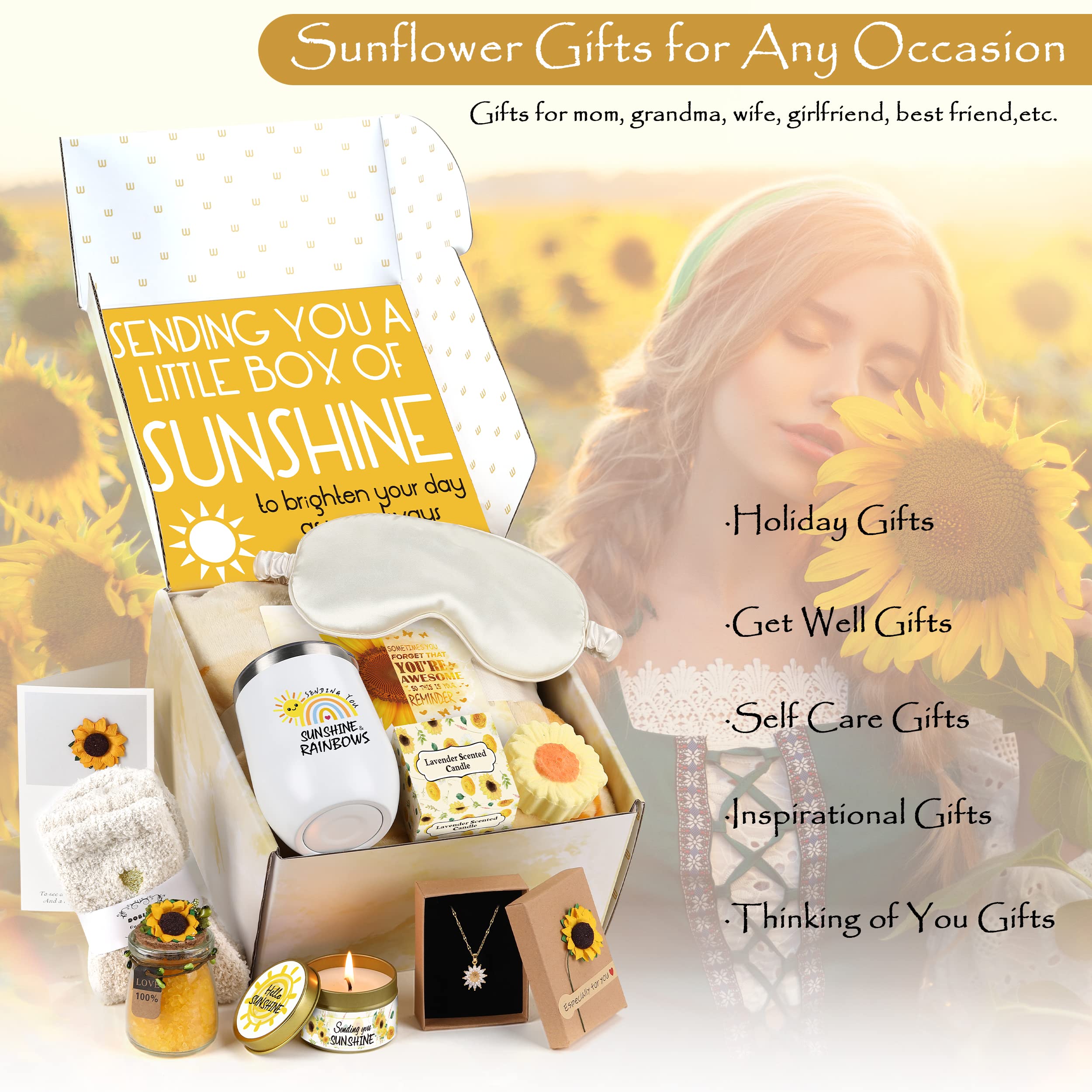 Sunflower Gifts For Women Sending Sunshine Gift-Get Well Soon Gift Basket, Care Package For Women Birthday Gifts For Women, Insp