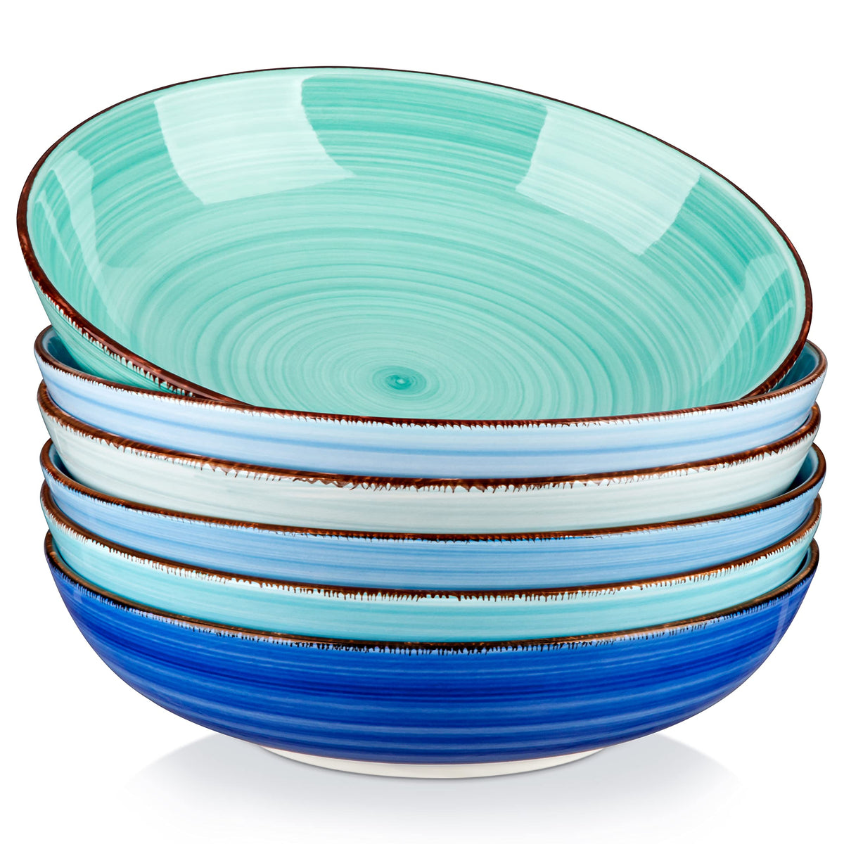 Vancasso Bonita Pasta Bowls Set Of 6, 38 Oz Shallow Bowls, Ceramic Pasta Plates And Salad Bowls, Microwave & Dishwasher Safe Ser