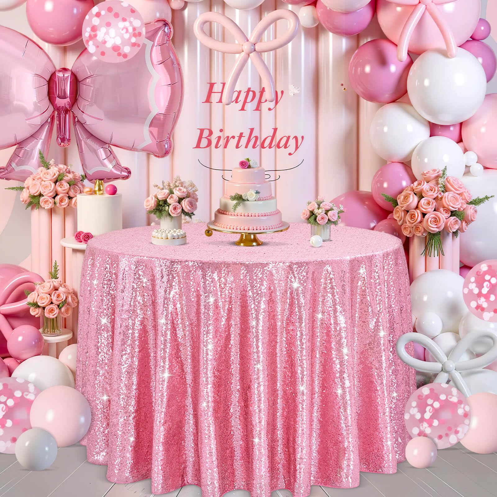 B-COOL Sequin Tablecloth Round Party Decorations: 120 Inch Tablecloths Sequin Overlay Glitter Fabric for Indoor and Outdoor Gath