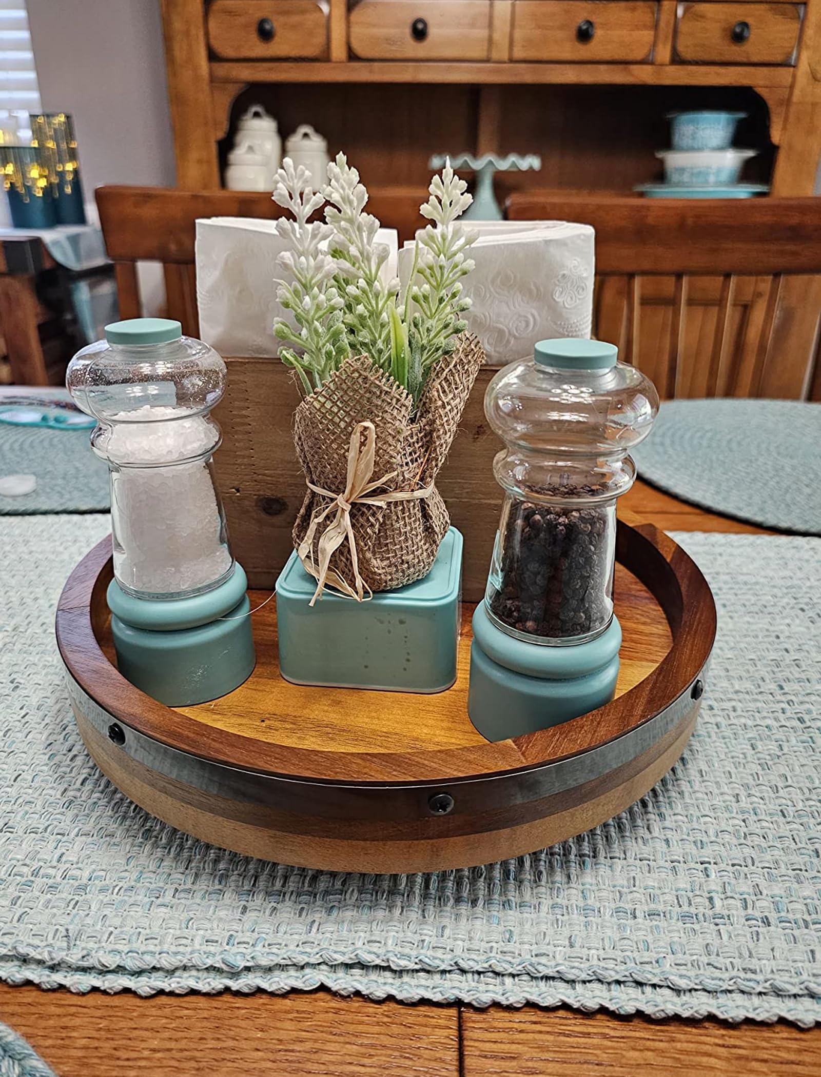 12 Inch Acacia Wood Lazy Susan Turntable For Table, Kitchen Turntable Organizer, 360 Degree Decorative Turntable For Countertop