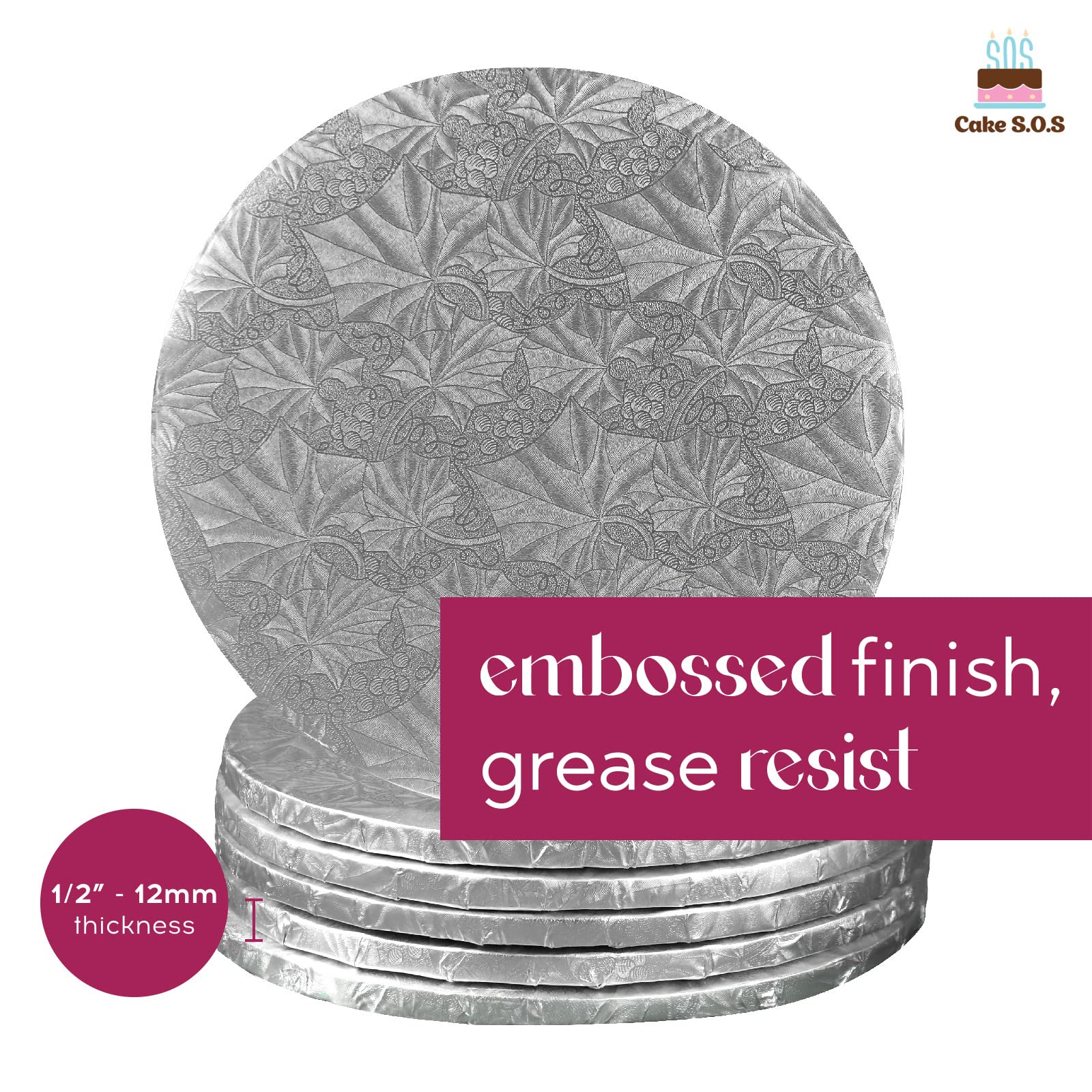 10 Inch Silver Round Sturdy Cake Board Drums For Displaying Cakes, 1/2 Inch Thick, (6-Count)