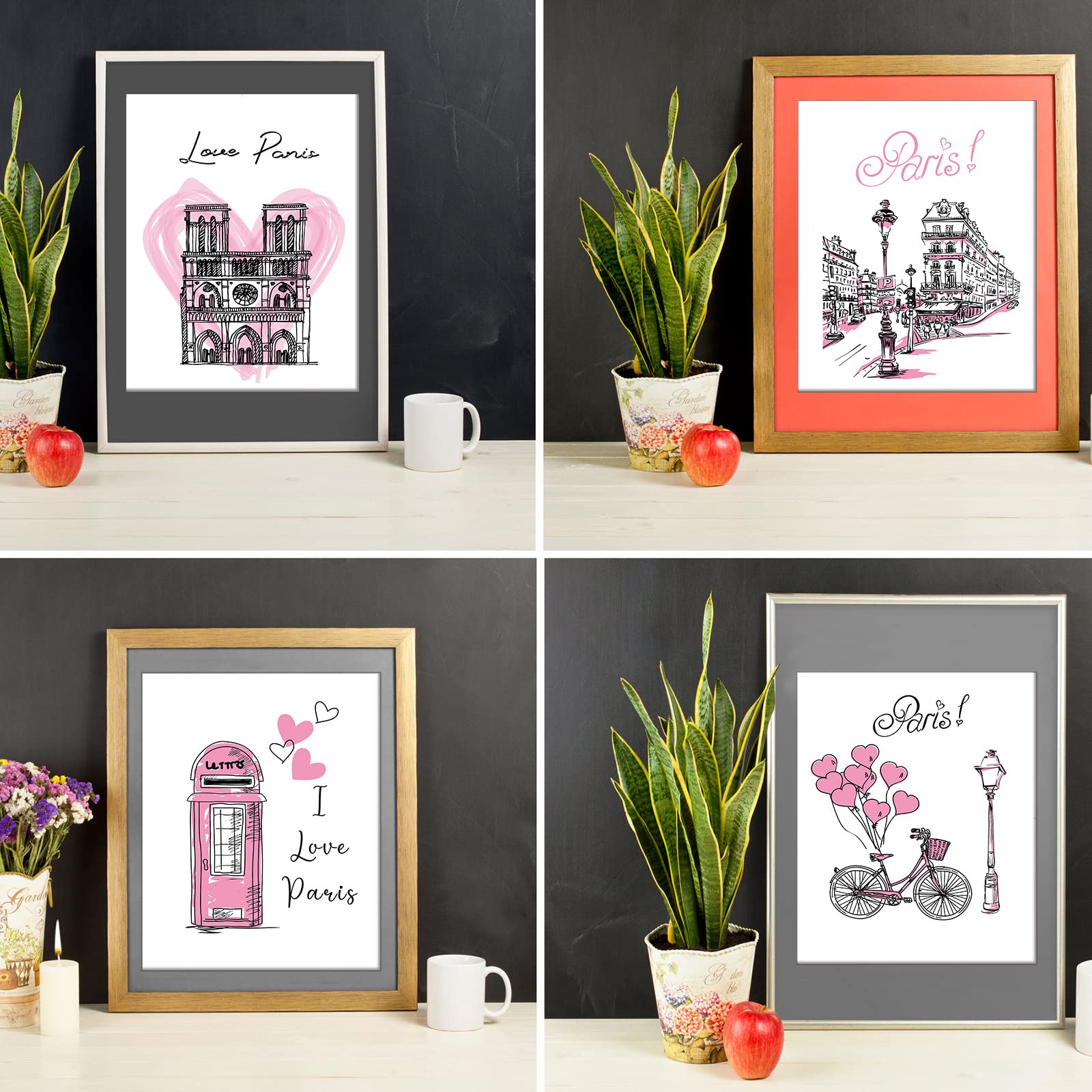 Spakon 9 Pieces Paris Bathroom Decor Paris Theme Wall Art Room Decor Romantic Pink Eiffel Tower Wall Art Bedroom Pictures