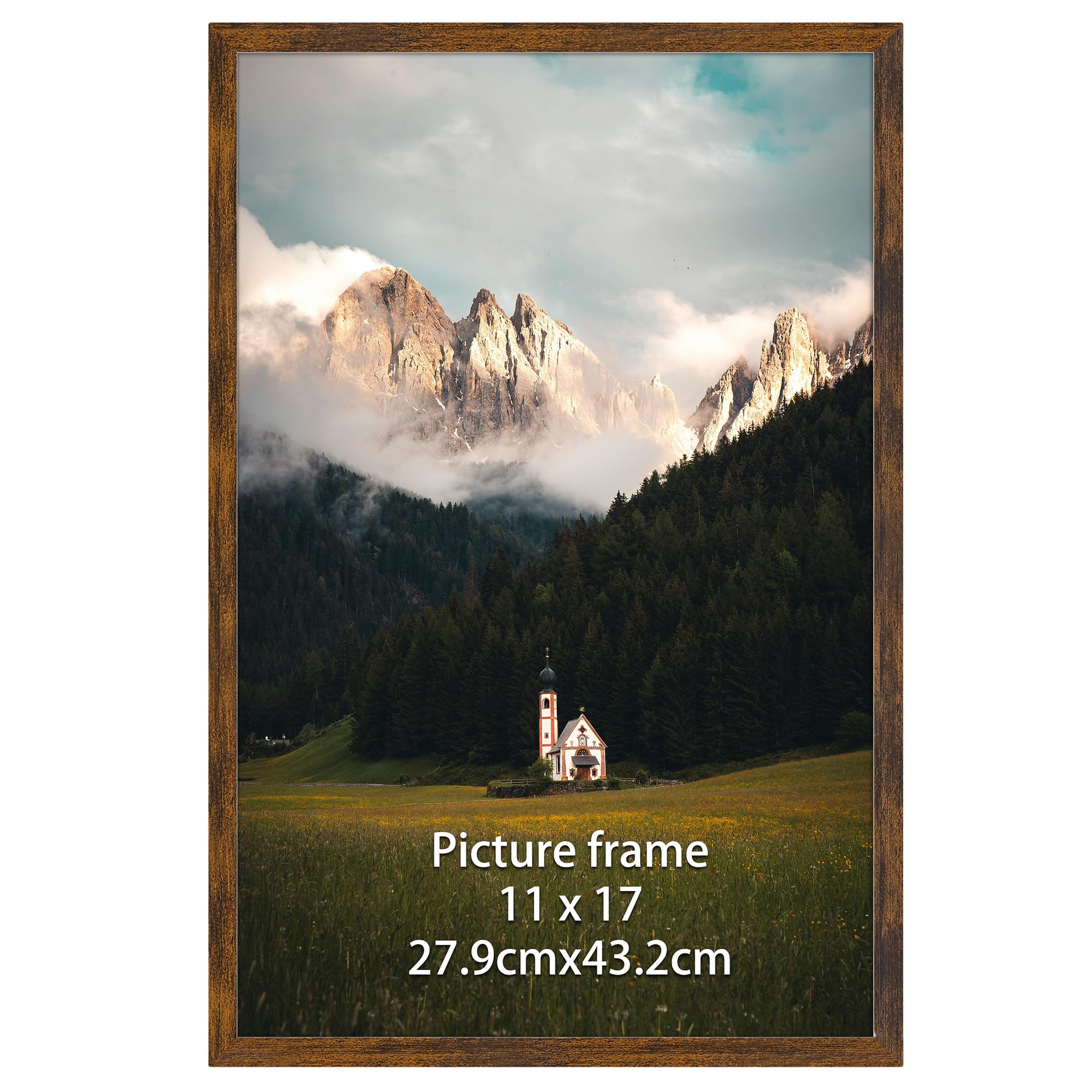 Giftgarden 11x17 Picture Frame Rustic Brown, 11 by 17 Thin Poster Photo Frame for Wall Display, Single