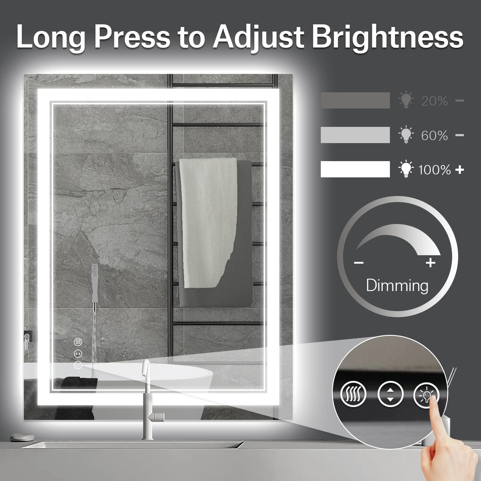 Istripmf 24X32 Inch Led Bathroom Mirror With Lights, Front Light And Backlit Anti-Fog Dimmable Memory Lighted Vanity Mirror, Sha
