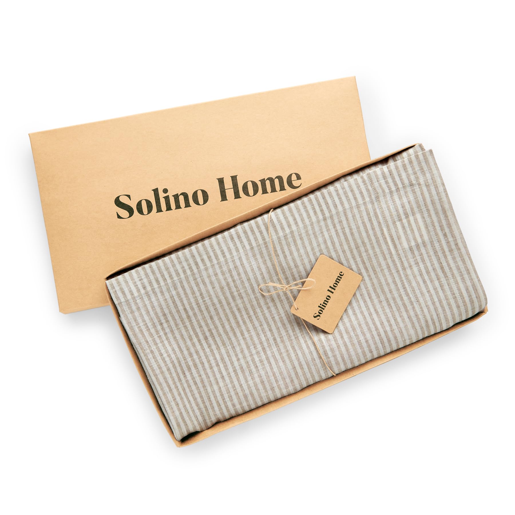 Solino Home Stripe Linen Tablecloth - 100% Pure Linen Natural And White Tablecloth 108'' L X 60'' W For Spring, Easter - Handcra